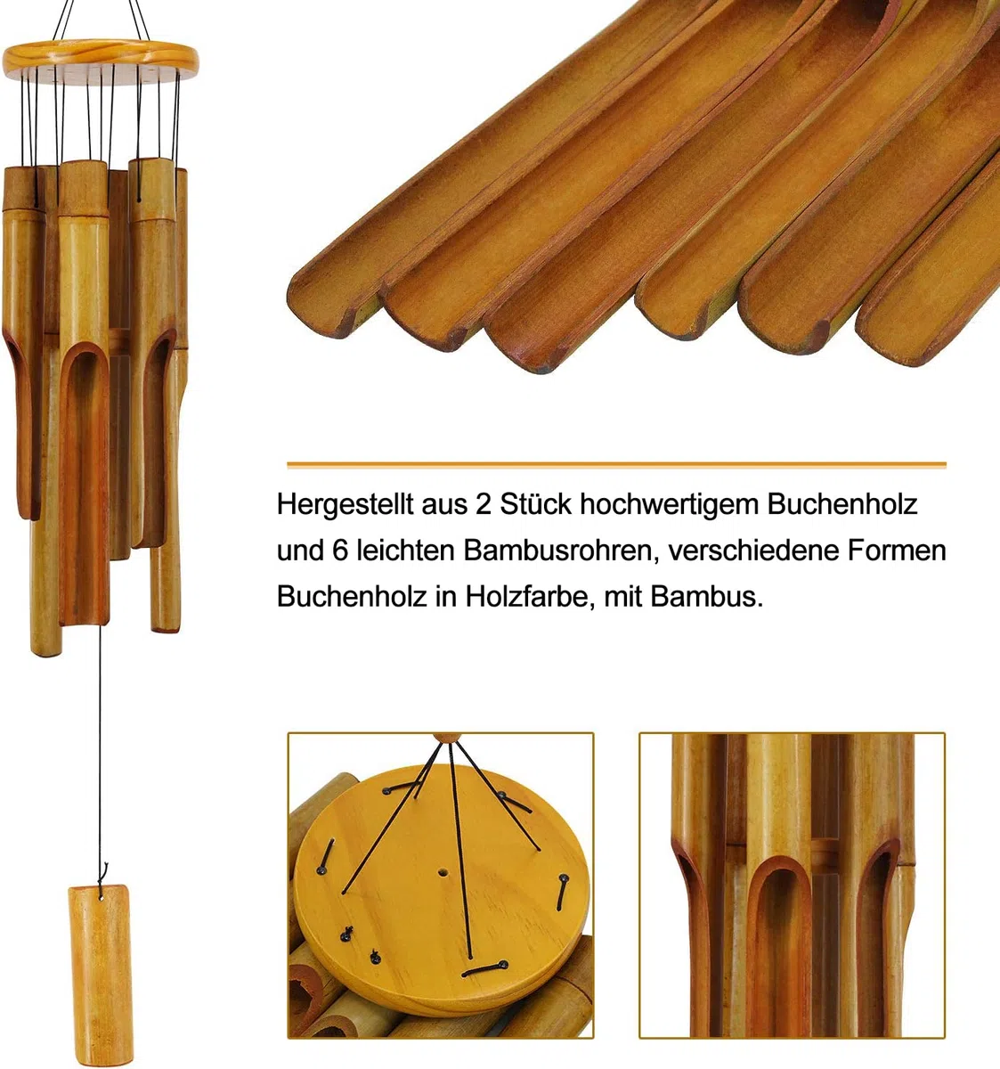 Campanelli a vento in bambù per esterni, campanelli a vento in legno con melodia profonda, 76,2 cm, classico scacciaspiriti da giardino zen per relax, grazia. Decorazione per la casa per patio,