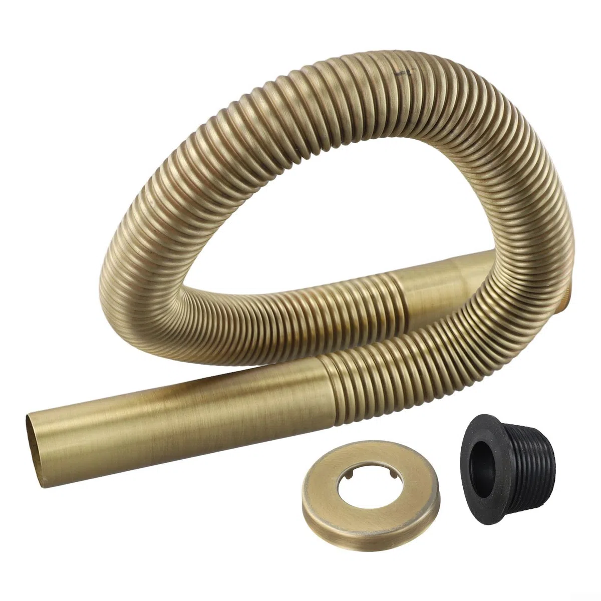 Sifone flessibile in ottone, DN30, tubo di scarico standard per lavello/vasca da bagno (connettori doppi da 32-30 mm), lunghezza regolabile 80 cm, finitura in ottone antico, previene l'accumulo di