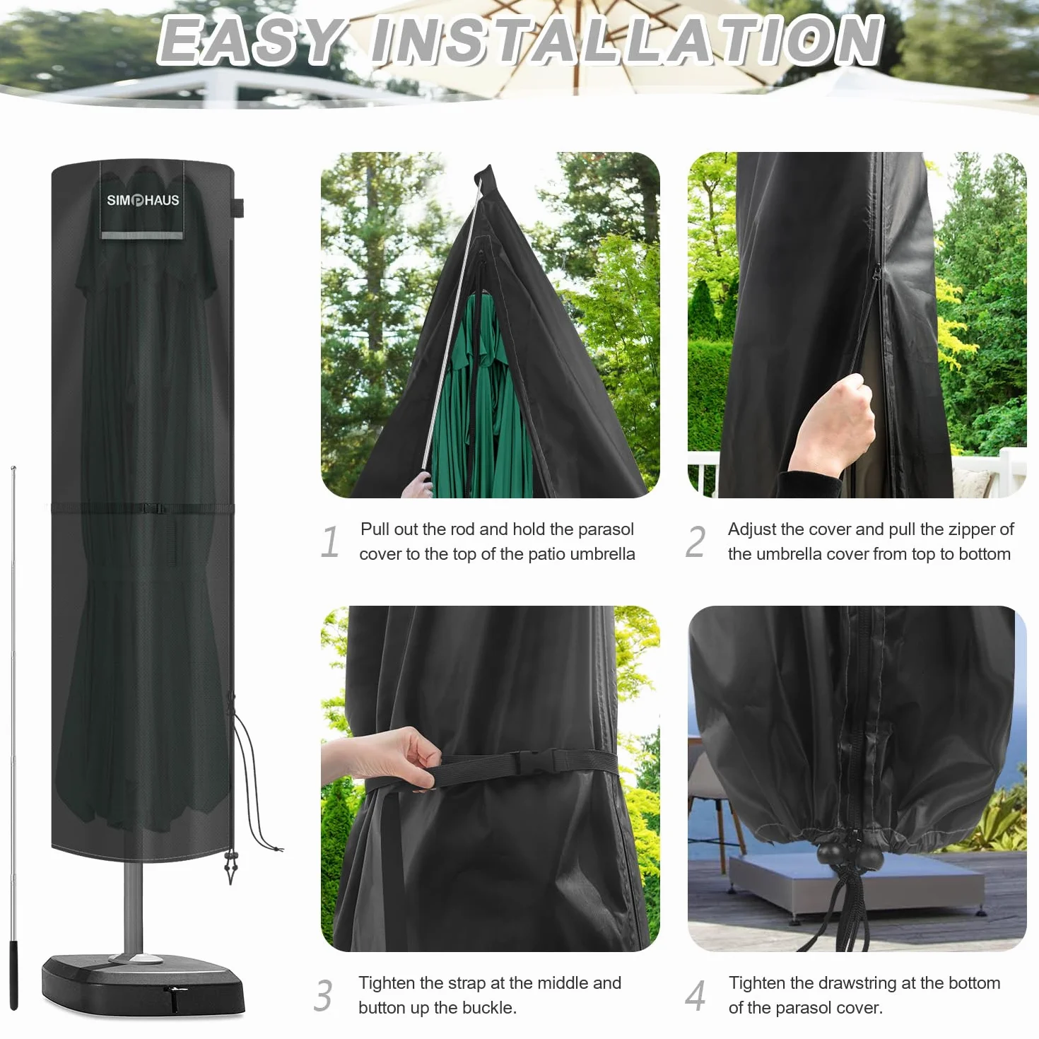 Telo Copertura Ombrellone Giardino Telo Protettivo per Ombrellone Copertura Ombrelloni Esterno Impermeabile Tessuto Oxford 420D Anti-UV Copri Ombrellone da Giardino 280x70/70cm