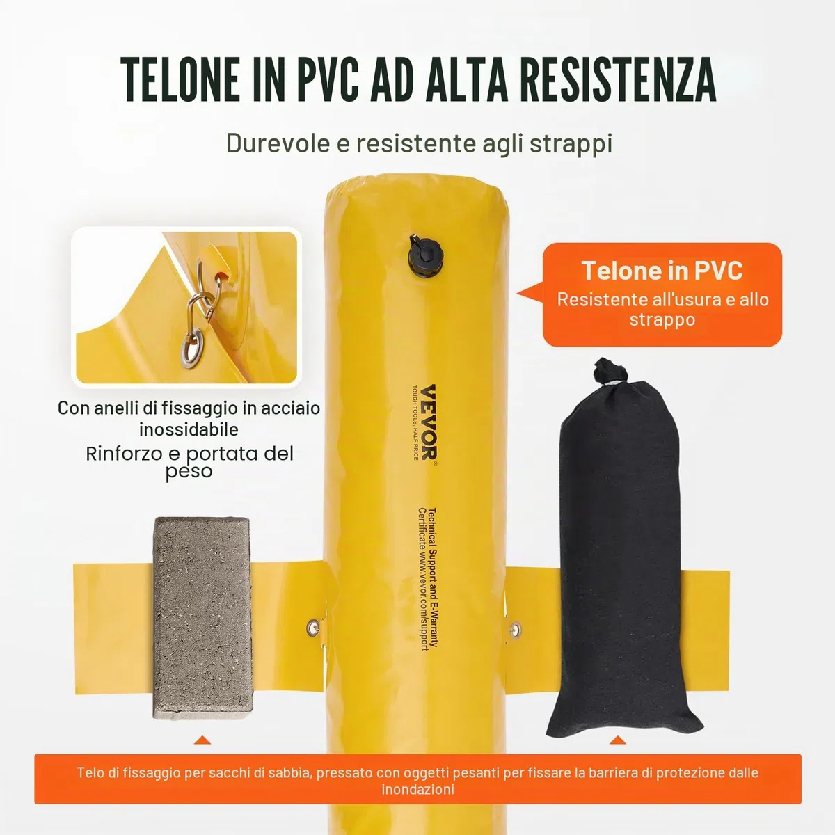 VEVOR Sacco Antiallagamento, 4 Pezzi, Barriera Antiallagamento Alternativa, Portatile e Facile da Usare per Casa, Ingresso, Vialetto 122 x 25 x 17 cm Giallo