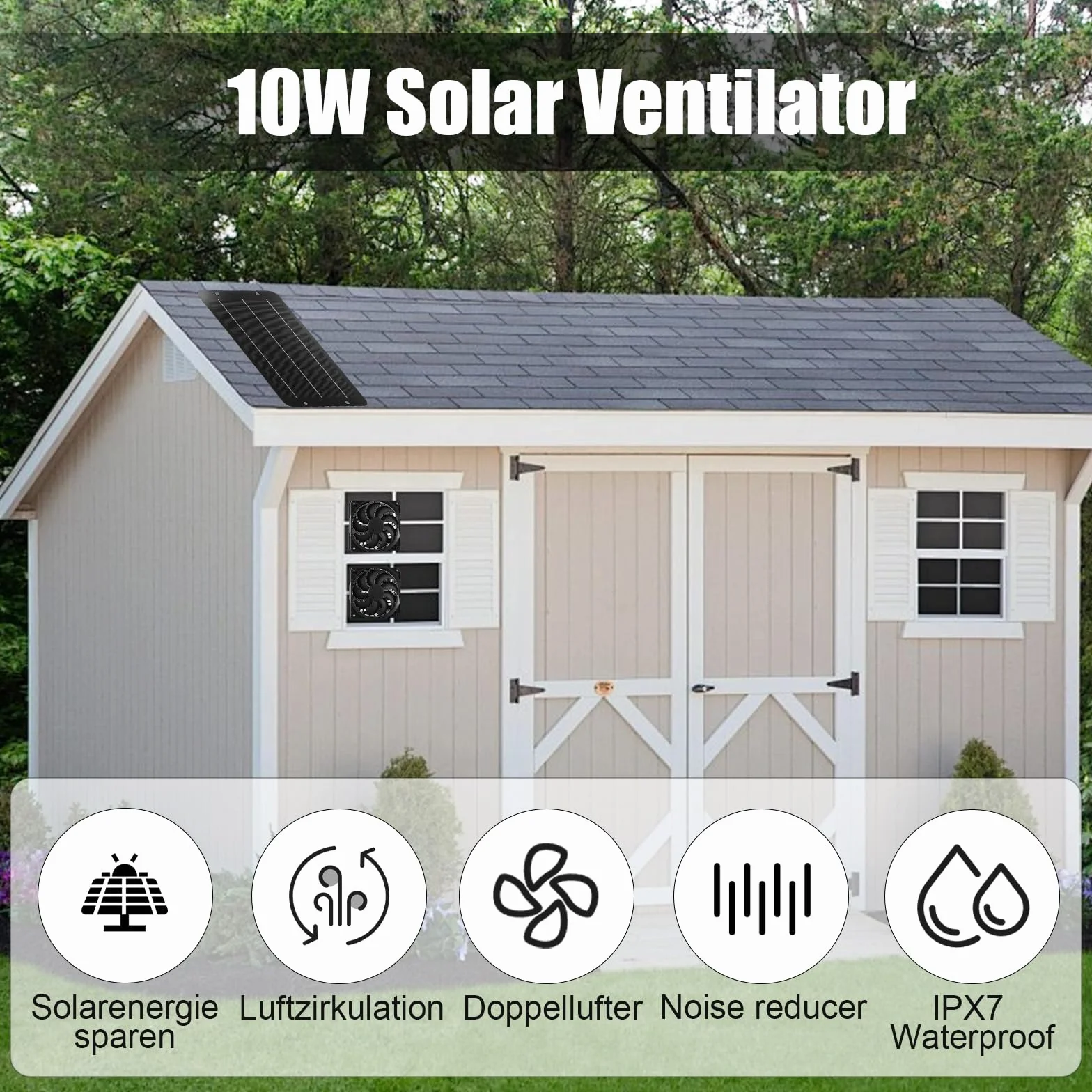 Joycabin Ventola solare a pannello solare, 12 V, 10 W, ventilatore di scarico solare portatile, per serra, pollaio, capannone, casa per animali domestici, aspirazione o scarico