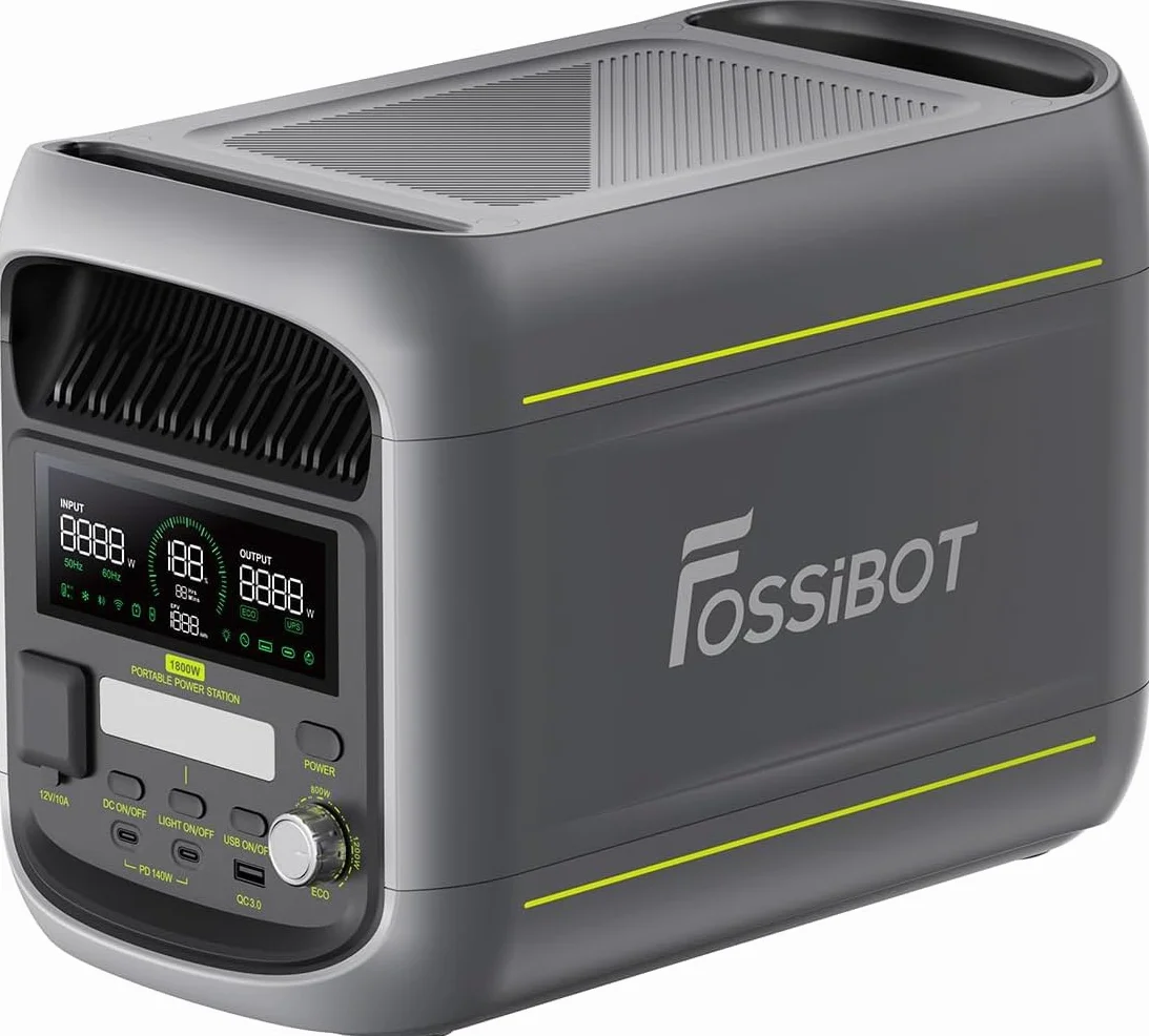 FOSSiBOT F1800 Centrale Elettrica Portatile 1800W, 1024Wh Generatore solare LiFePO4, USB-C 100W, Ricarica rapida 0-80% in 45 min, per Casa, Viaggi e Campeggio