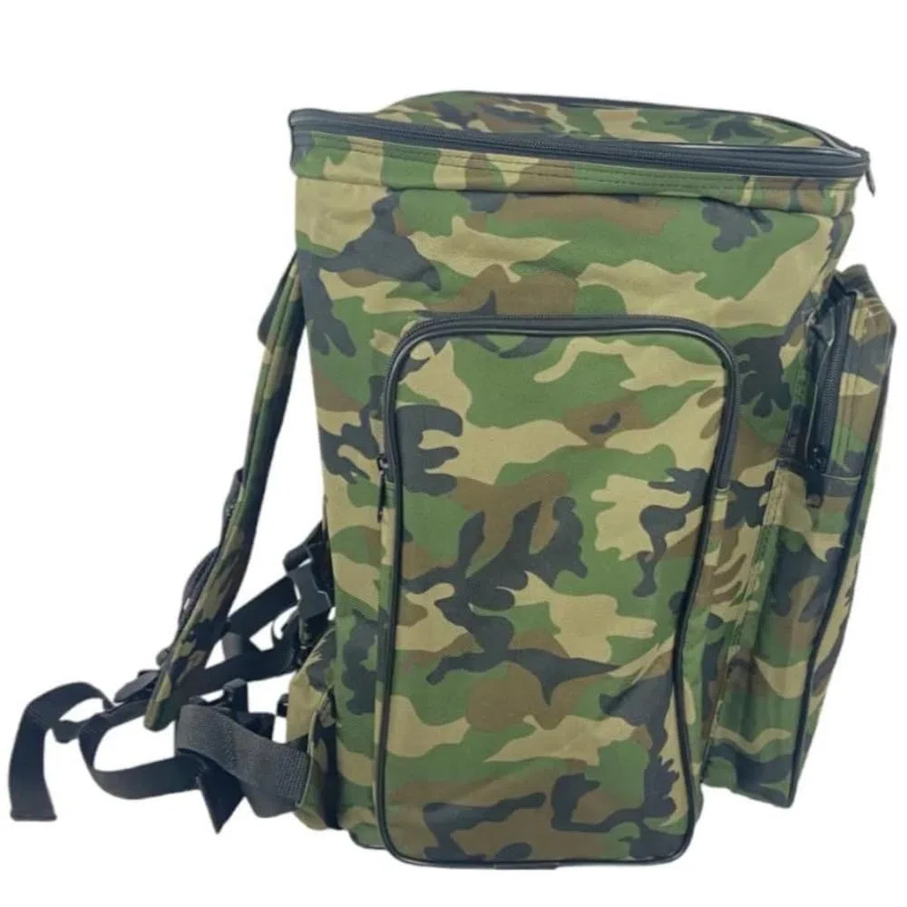 acquaverde | Zaino Portafunghi per Raccolta Funghi Professionale, Verde Mimetico, Imbottito Anti-urto con 3 Tasche, Cesta in Vimini - cm. 41x35x43