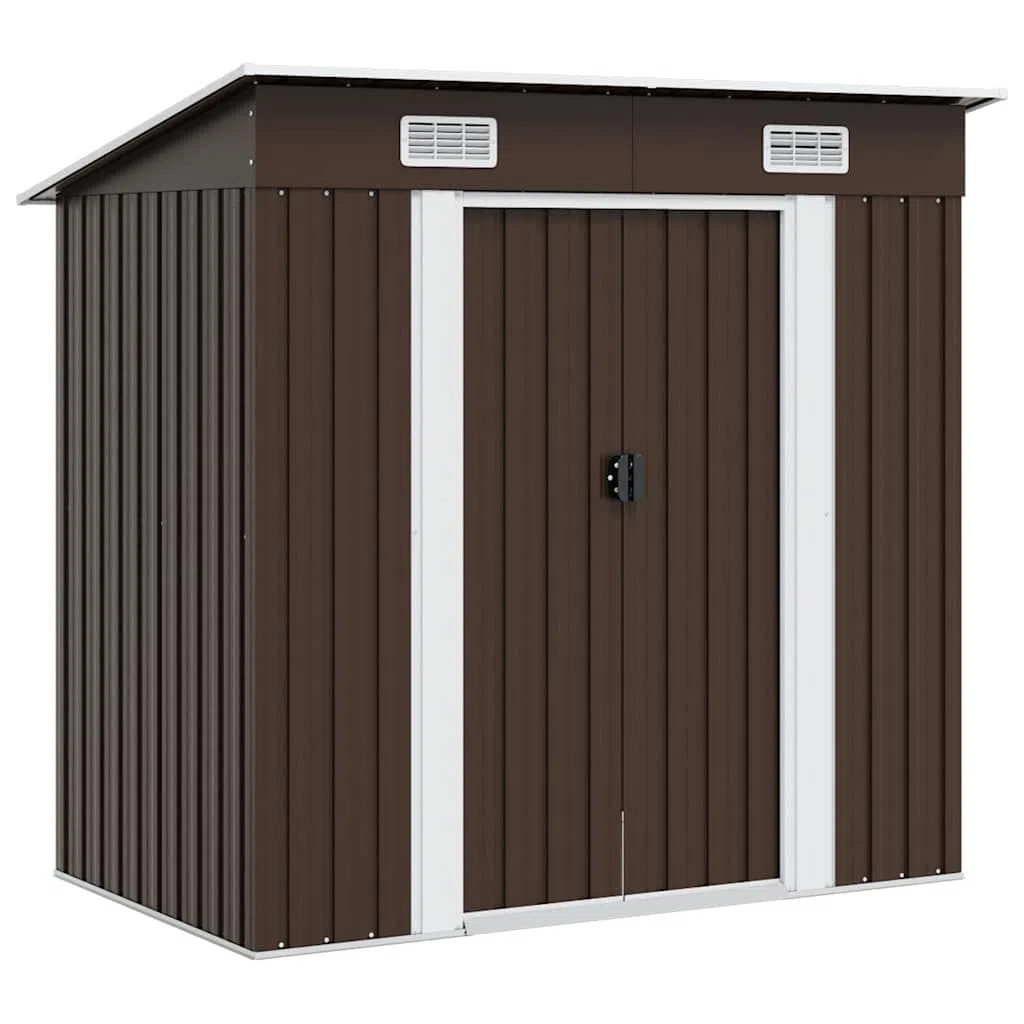 vidaXL Capanno per Attrezzi da Giardino Ventilato Ingresso a Scorrimento Robusto Casetta da Esterno Magazzino Marrone 194x121x181 cm in Acciaio