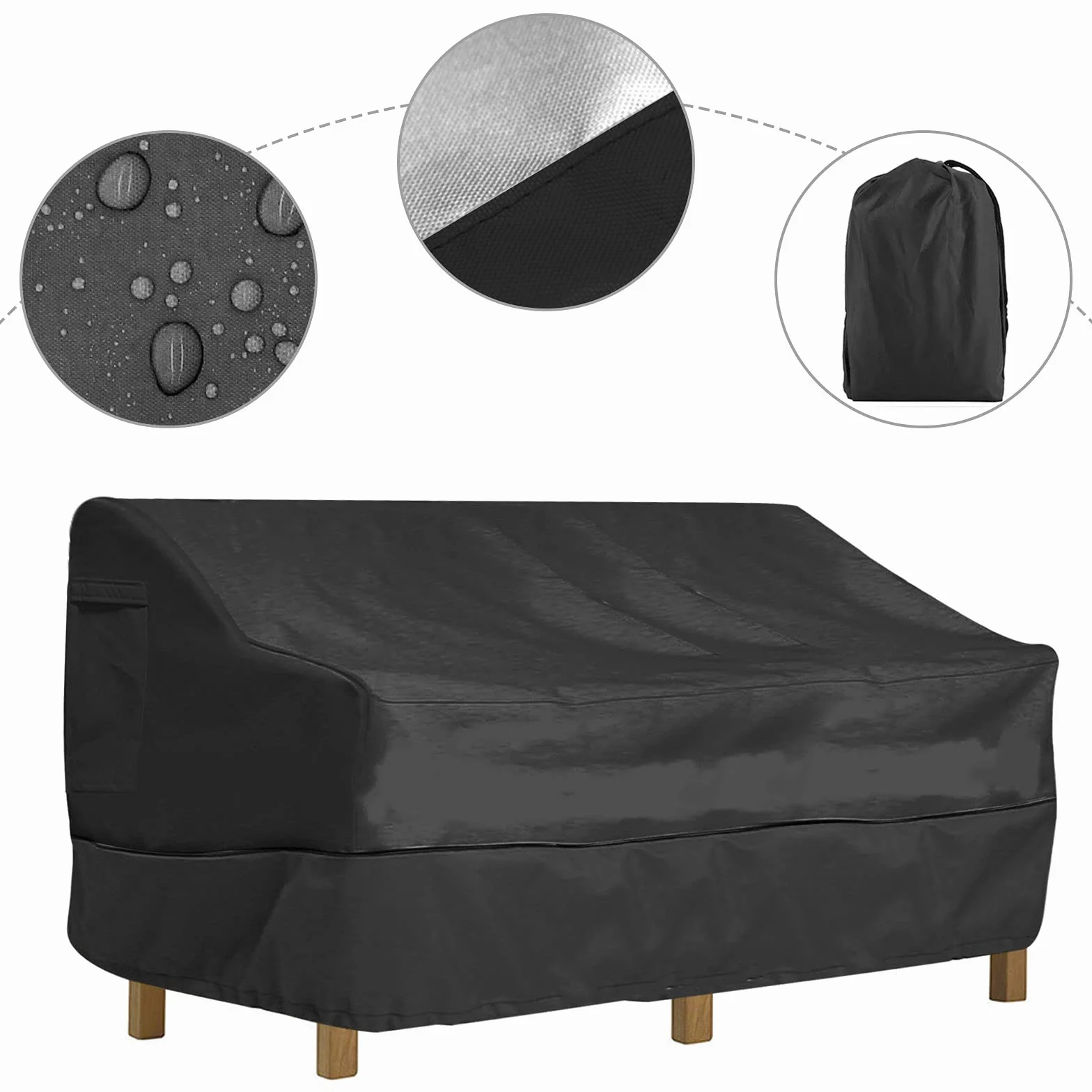 Copertura per Mobili da Giardino, Copertura per Panca Divanetto Tavolino da Giardino Impermeabile Oxford 210D Anti Vento Anti Polvere Copridivano da Giardino (Nero, 193*83*84cm)