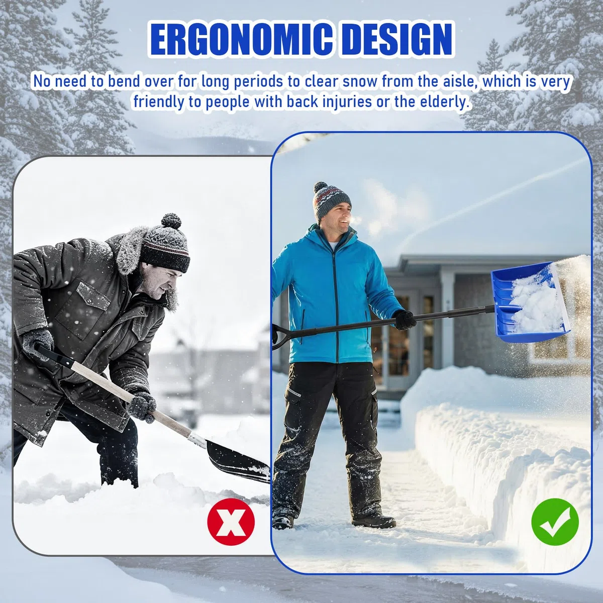 Lasnten 4 pala da neve per vialetto, lunga 122 cm, portatile, grande capacità, con impugnatura a D, in metallo resistente, pieghevole, strumenti invernali per auto, vialetto, casa, garage