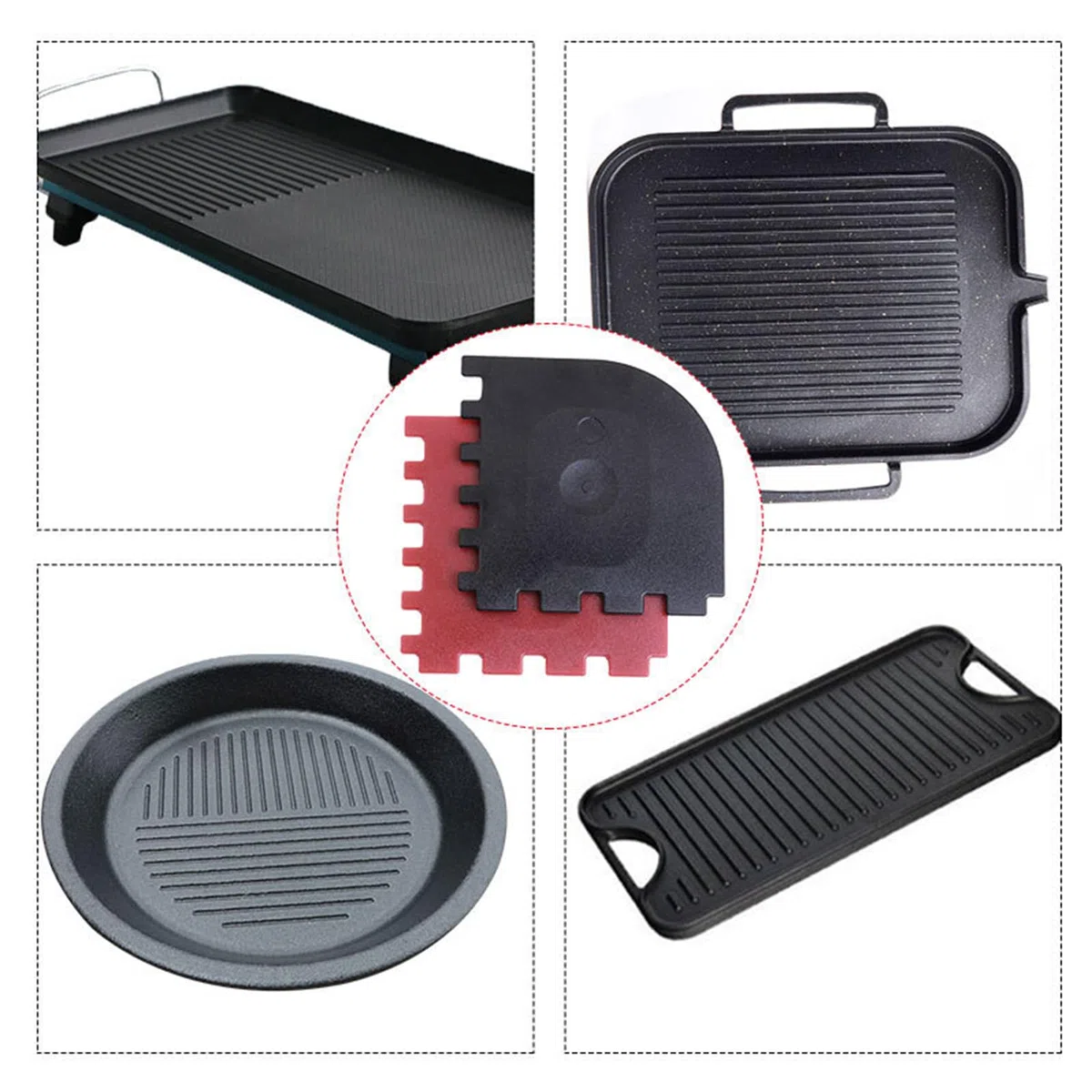 4 Pezzi BBQ Grill Raschietto Plastica Grill Raschietto Set Pentola Raschietto Padella Pulizia Padelle in Ghisa per Cucina Piatti Grill Padelle Pulizia Utensili da Cucina Rosso Nero