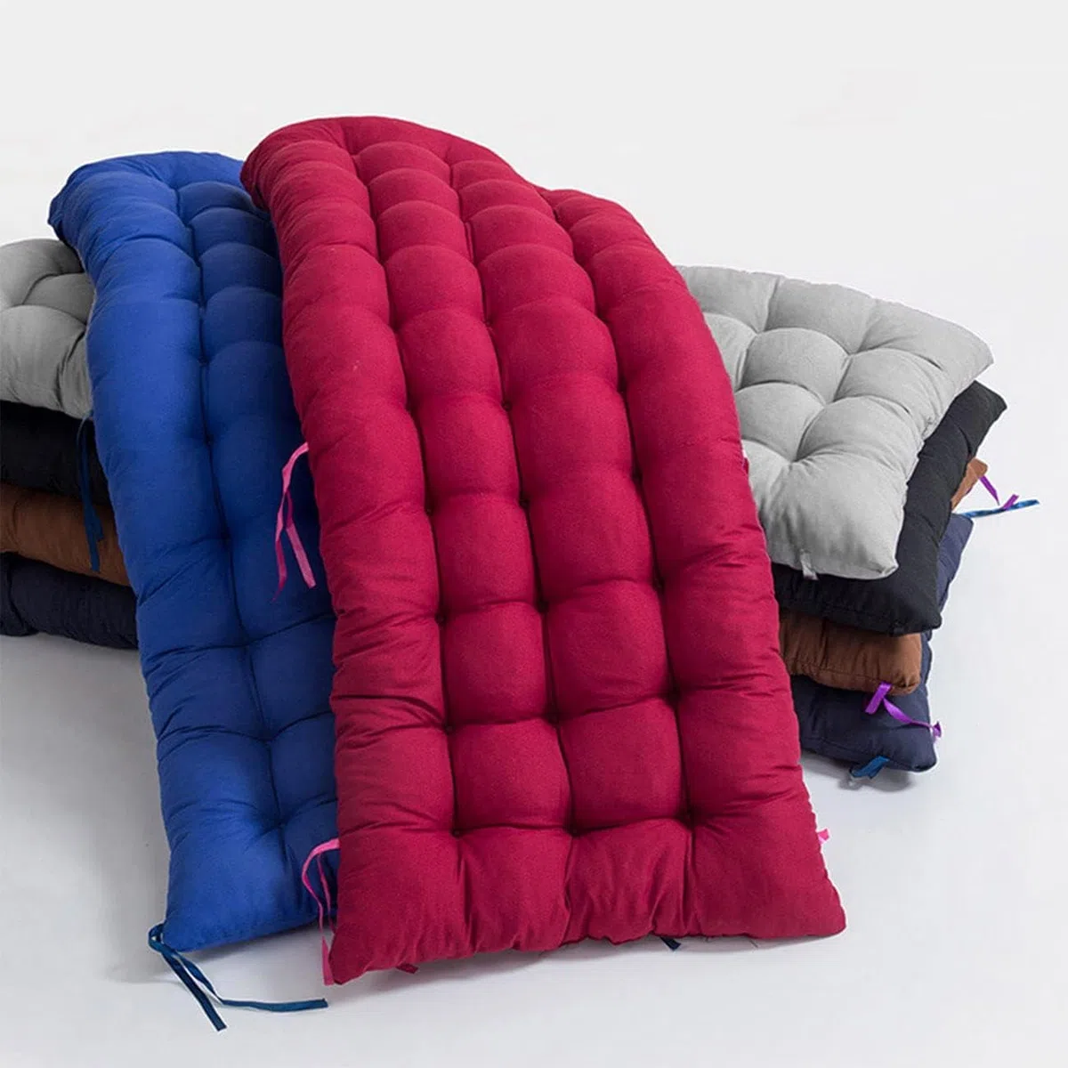 Cuscino per panca con lacci per sdraio da giardino all'aperto, 2/3 posti, imbottitura lunga per panche interne, finestra a golfo, mobili in pallet, cuscini in cotone trapuntato (120x45 cm, blu navy)
