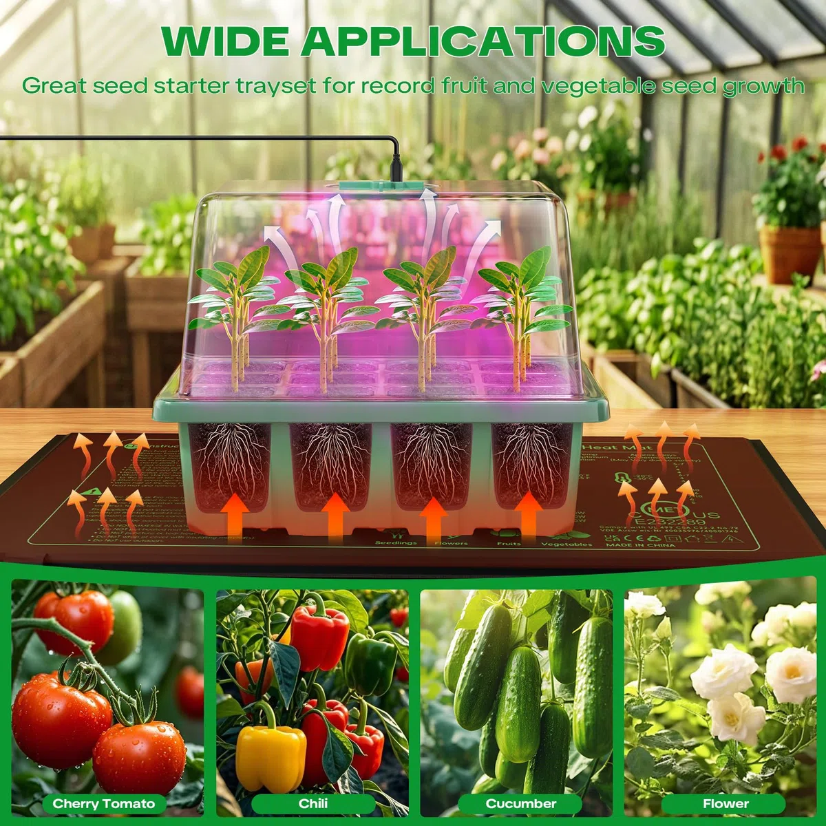YAUNGEL Semenzaio Germinazione per Coltivazione con Lampada per Piante Tappetino Riscaldante, 5 pezzi Vassoio Germinazione per Coltivazione con Regolatore Termostatico Luminosità Regolabile