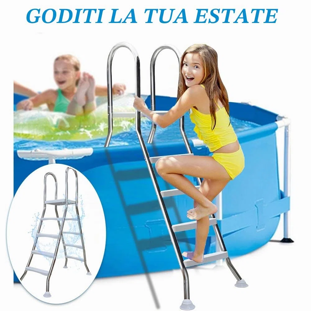Scaletta Piscina Fuori Terra 132 a Doppia con 4 Gradini in Acciaio, Scala per Piscina Fuori Terra, Gradini per Piscina Fuori Terra, capacità di 250 kg