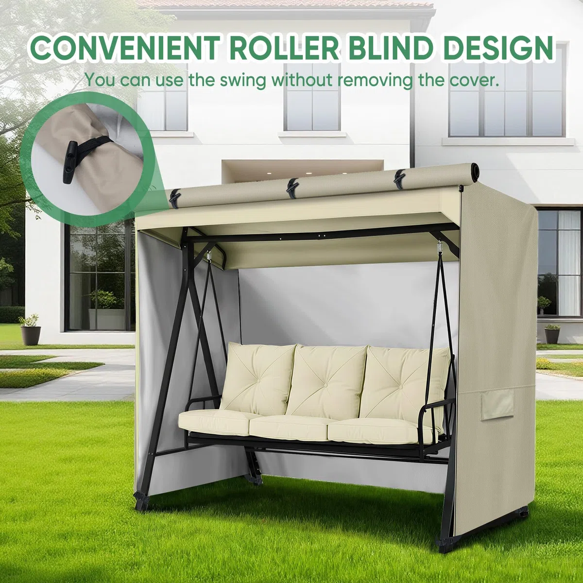 NEVERLAND Copertura Dondolo 3 Posti - Copertura Altalena Impermeabile, Antivento Antipolvere, Tessuto Oxford 420D Anti-UV, Telo Copri Dondolo da Esterno, per da Giardino Swing, 220x150x150CM, Kaki