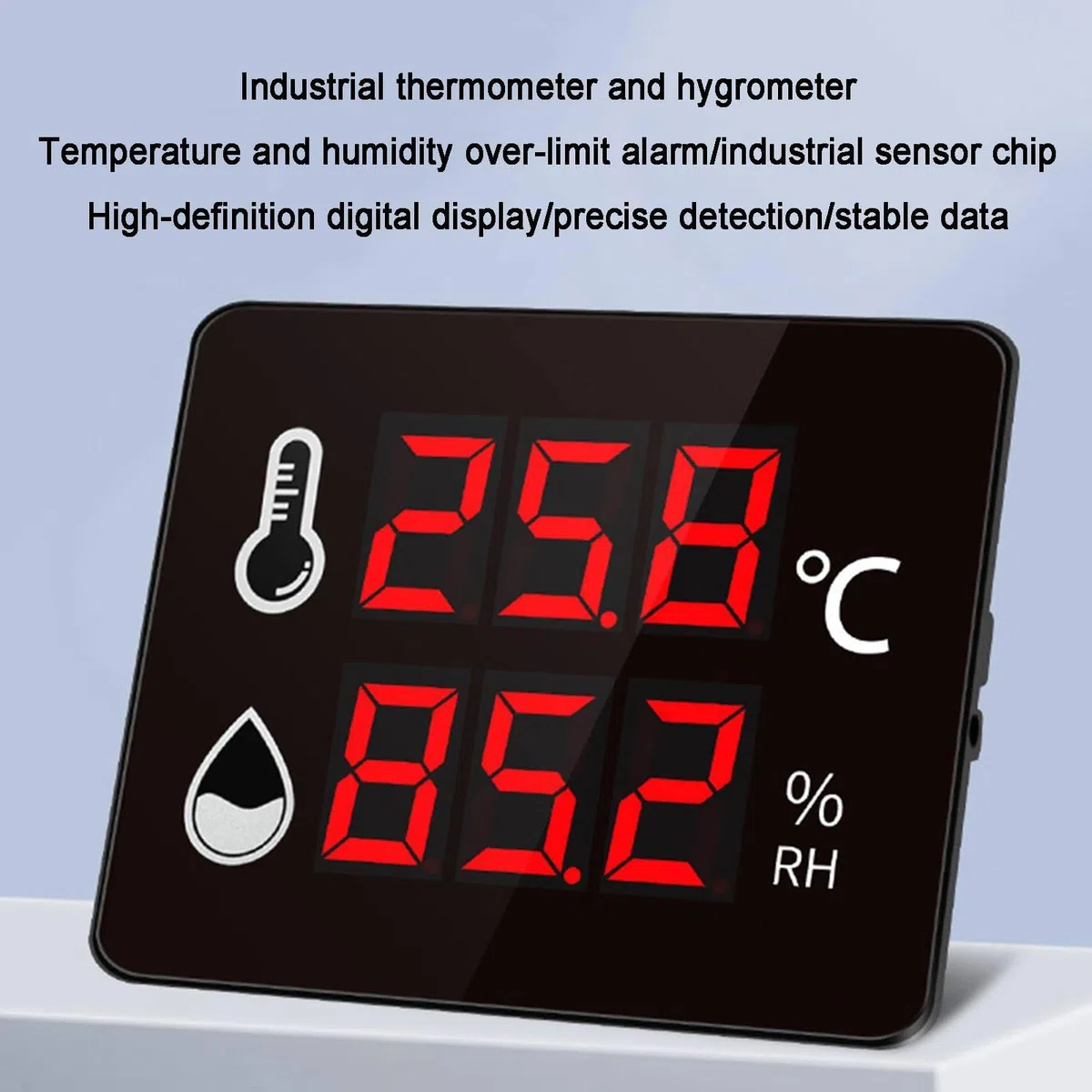 Termometro Digitale, -40-100 ℃ 0-99% di Temperatura e umidità RH, con sensore, Staffa, Display a Grande Schermo a LED ad Alta Definizione, Adatto per Interno, Esterno, Industriale, Serra