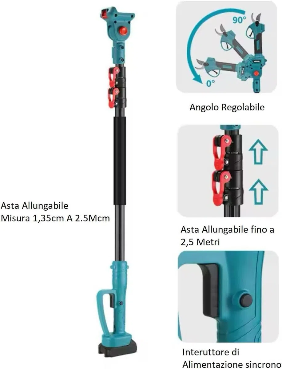 Kit Forbice da Potatura a Batteria 3 in 1, Motosega a Batteria 6 Pollici, Cesoie Elettriche con Asta Telescopica 128-248cm, 2 Batterie Incluse – Taglio Rami Alberi Giardino Arbusti Vigneto