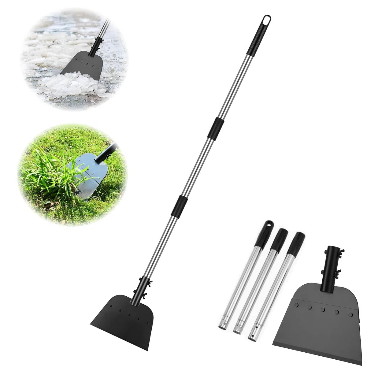 Pala da neve piatta, 137,2 cm, raschietto per ghiaccio resistente per passerella, raschietto per erbacce a 3 pali per la pulizia del giardino esterno, pala per ghiaccio per strada privata, strumento