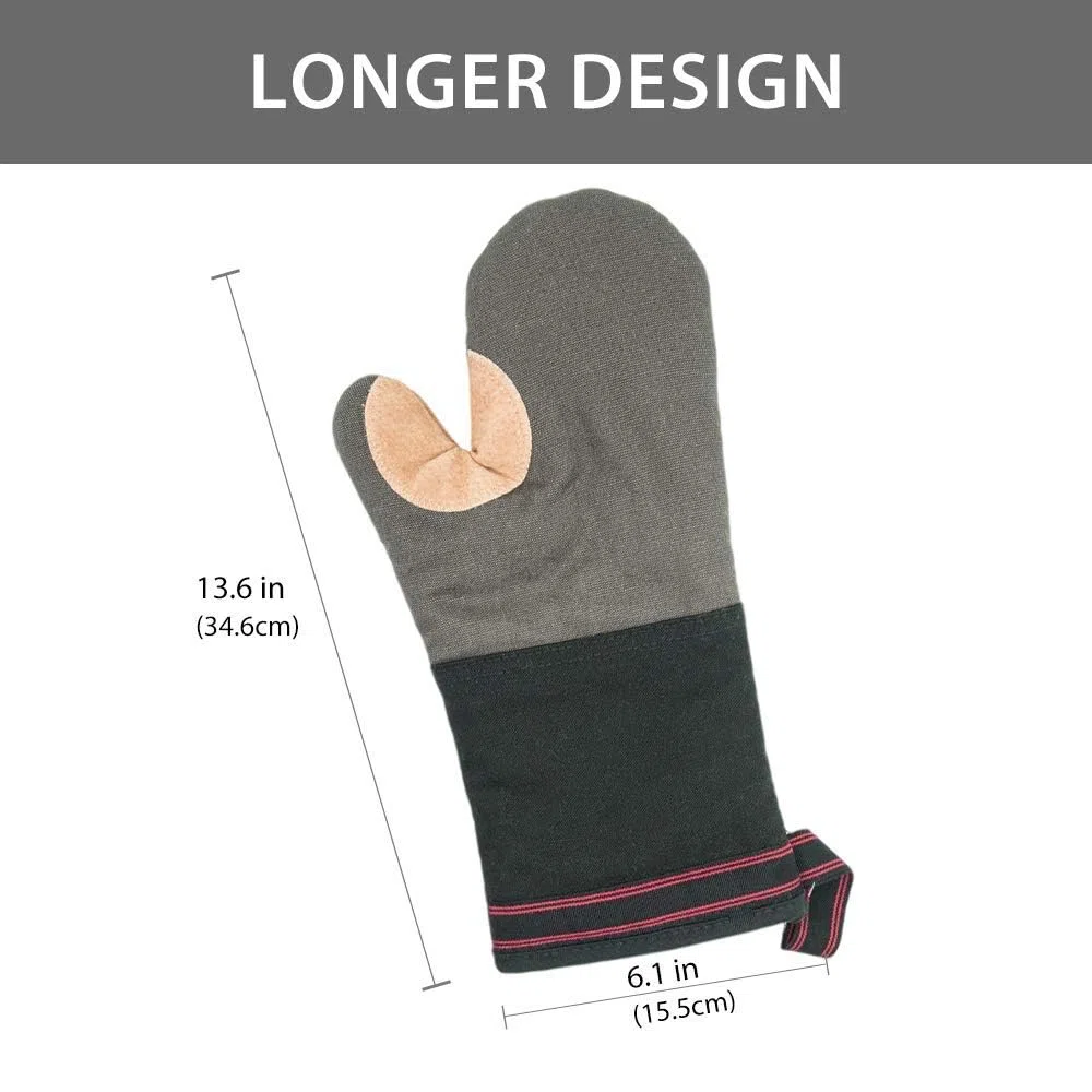 AYADA Guanti da Forno Spessi Lunghi Grande, Guanti da Cucina in Pelle & Morbido Fibra poliestere, Antiscivolo Oven Gloves Mitts Lavabile Presine da Cucina Professionale per Uso Domestico (Grigio)