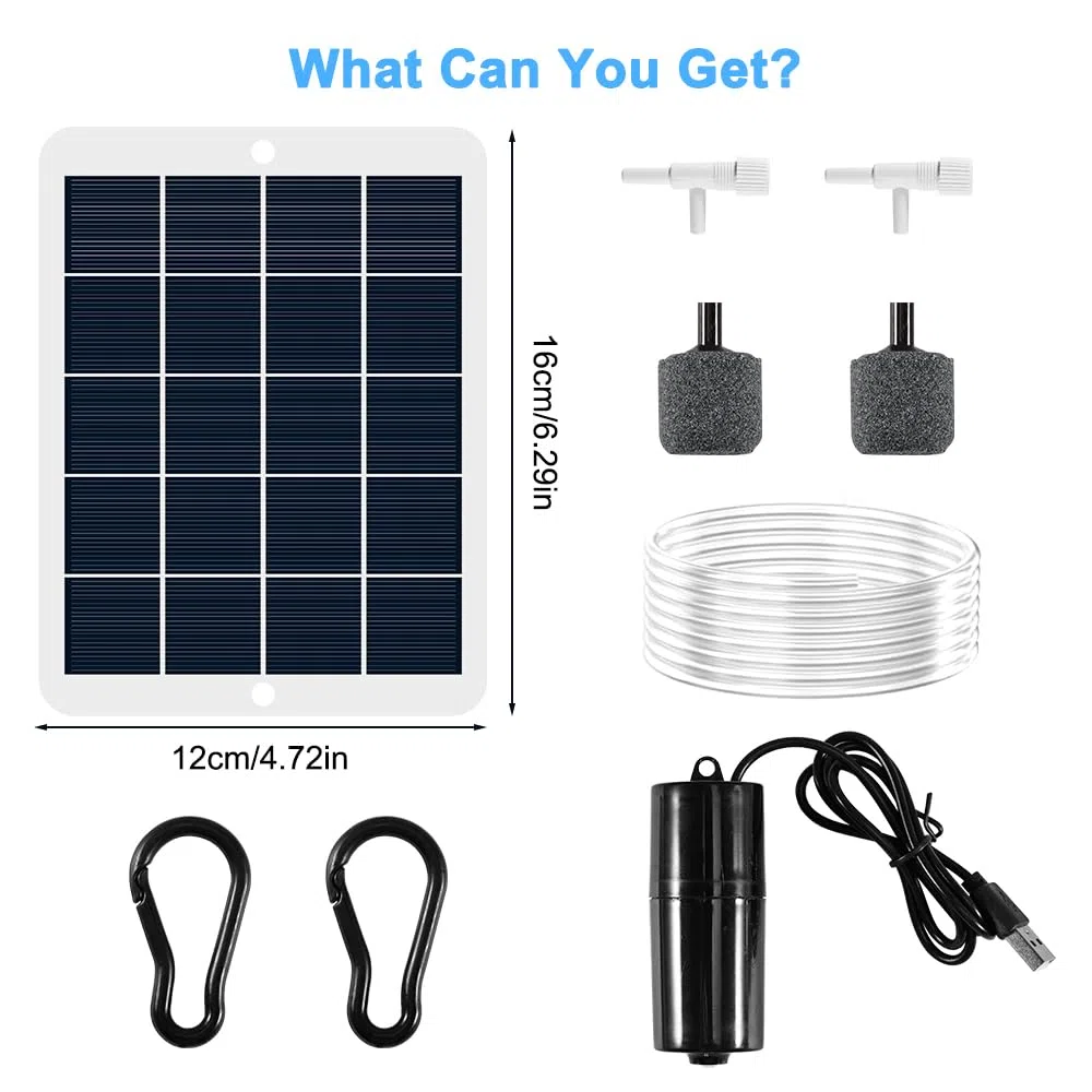 Set di pompe per ossigeno a energia solare, con pannello solare portatile da 3 W, 5 V, doppio erogatore d'aria, piccola pompa ad aria silenziosa, per stagno, acquario, stagno e stagno