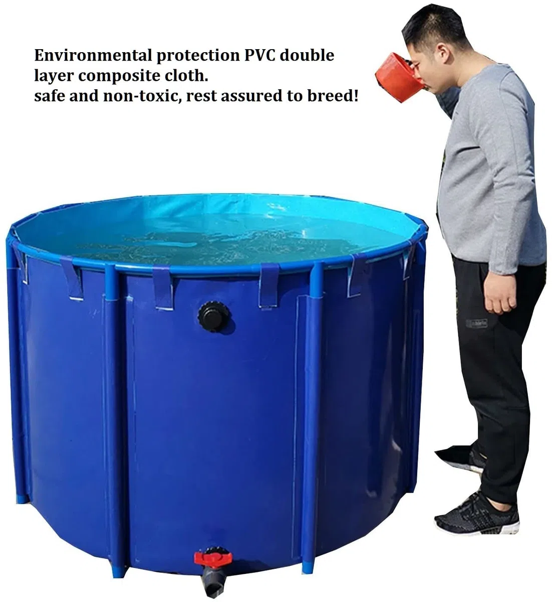Piscina fuori terra, stagno per pesci in tela circolare ispessimento, grande stagno pieghevole in plastica resistente con staffa per irrigazione agricola di cultura koi (2 x 0,8 m)
