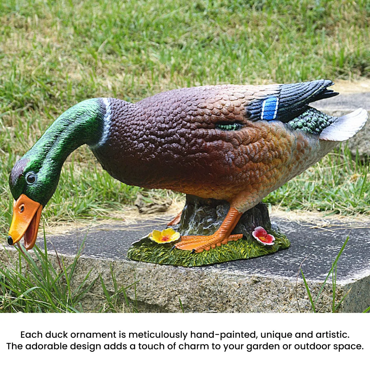 Haofy Statua di Anatra Germano Reale Dipinta a Mano in Resina, Anatra a Testa in giù, Statuina in Cerca di Cibo, Scultura Animale per Giardino, Patio Esterno, Decorazione per Prat