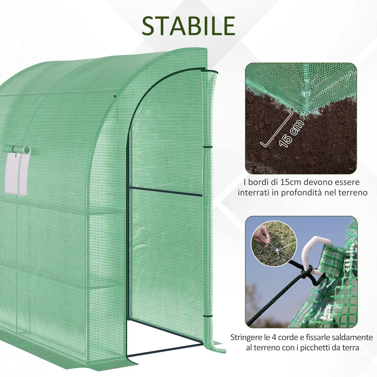Outsunny Serra da Giardino Addossata 200x100x215cm a 3 Livelli, con 2 Porte Finestre Avvolgibili, Serra per Orto con Struttura in Acciaio e Copertura Plastica, per Orto Verdure Fiori, Verde