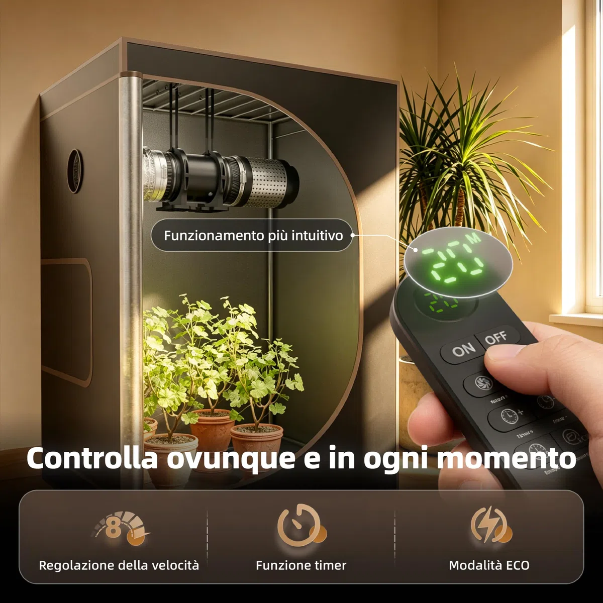 Ventilatore da Condotto 100 mm con Timer, Ventola Aspirazione 8 Velocità 310 m³/h, con Protezione da Surriscaldamento, Estrattore Aria Inline per Serra, Bagno, Cantina, Garage, Cucina