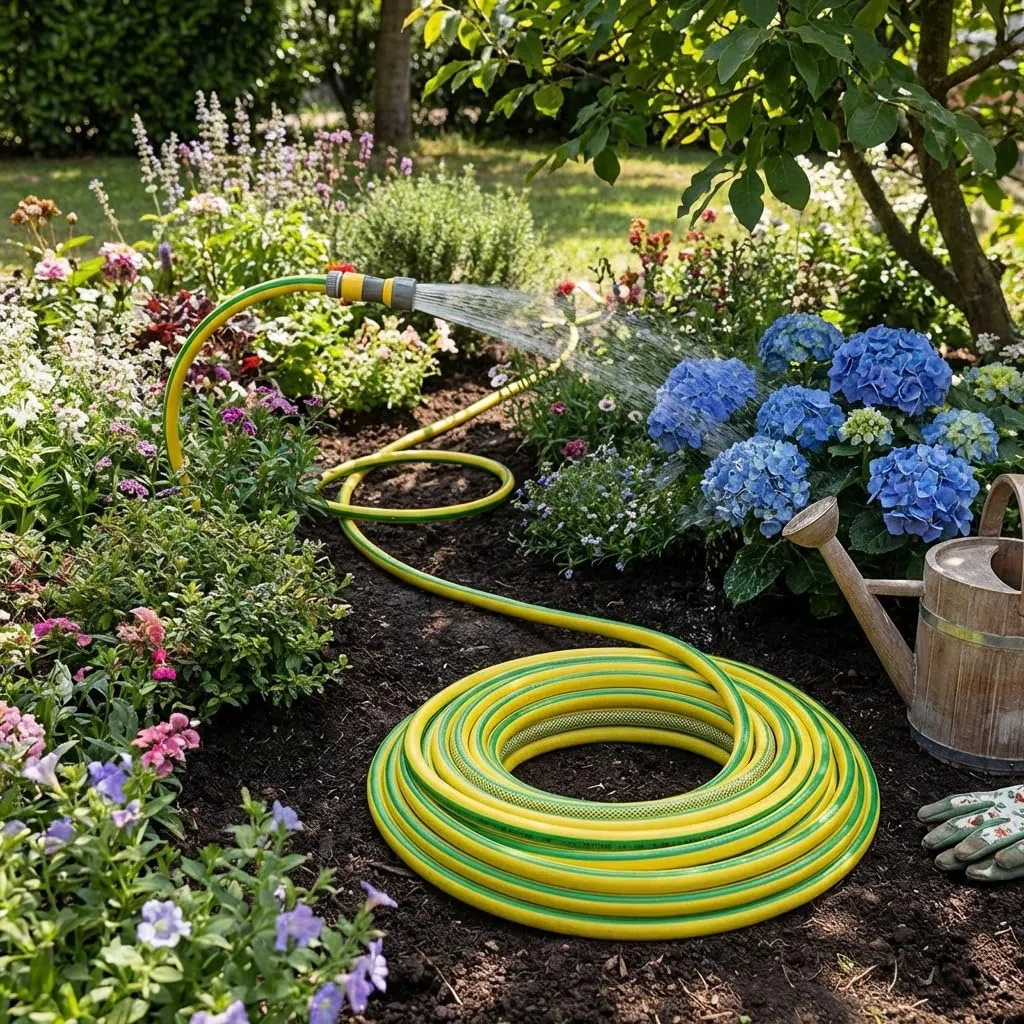 MAKA Tubo per Acqua Giardino 50 metri 5/8 Pollice 3 Strati Pressione 20 Bar Flessibile, Canna Acqua Giardino, Doppio Rinforzo Tessile Retinato Magliato Resiste a Caldo Gelo UV 4 Stagioni