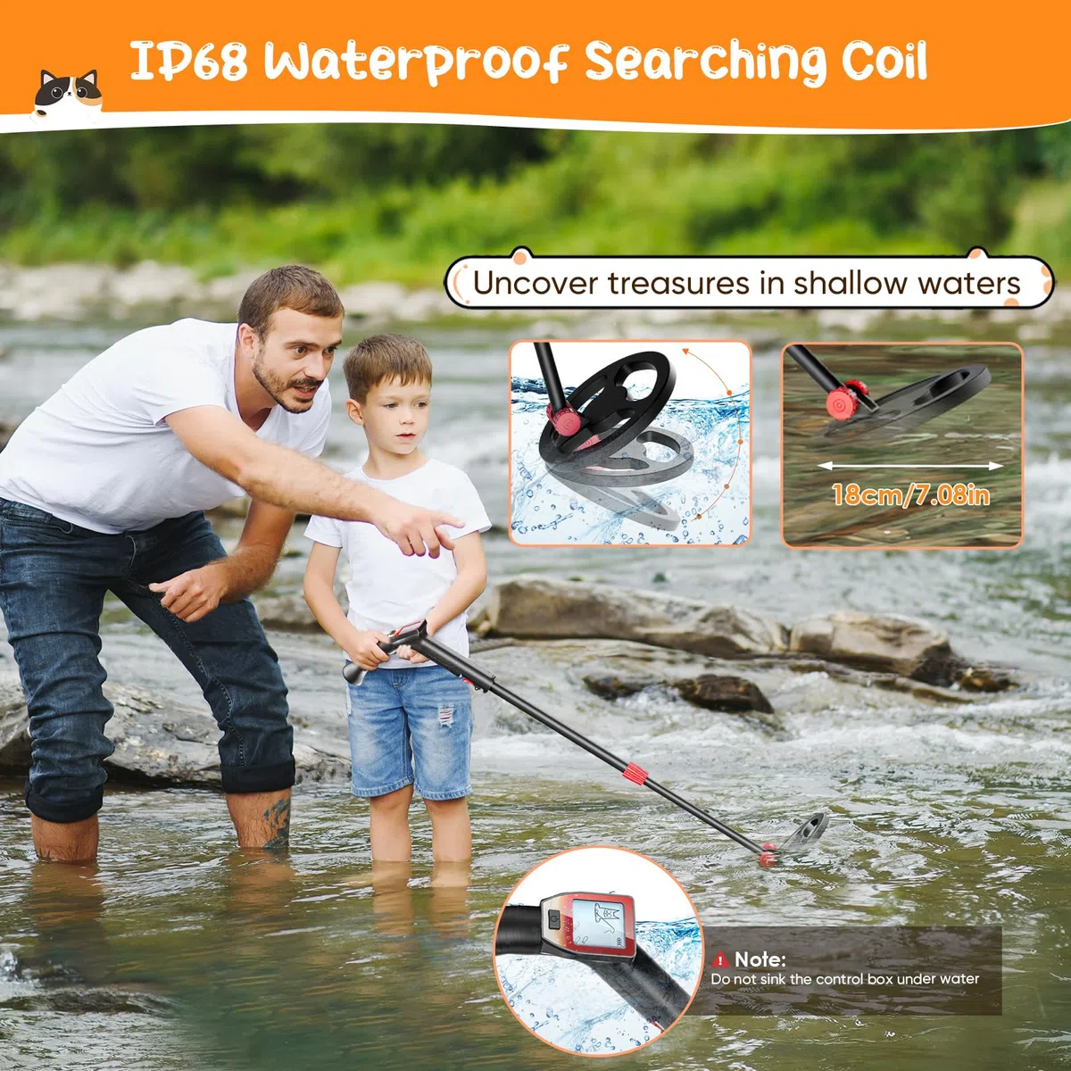 Metal Detector per Bambini, Metaldetector con Display LCD, Metal Detector Leggero ad Alta Precisione con Bobina di Ricerca Impermeabile Pala Rastrello e Setaccio e Borsa per l'oro