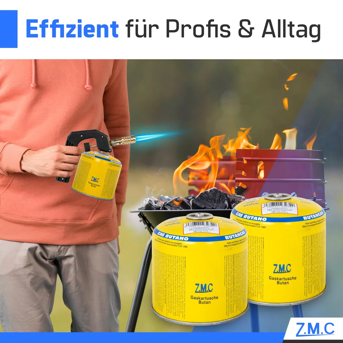 Z.M.C 5 cartucce di gas butano da 500 g, gas propano/butano 990 ml, cartuccia gas EN417, attacco filettato europeo, cartuccia a vite per bruciatori di erbacce, bomboletta di gas universale con valvola