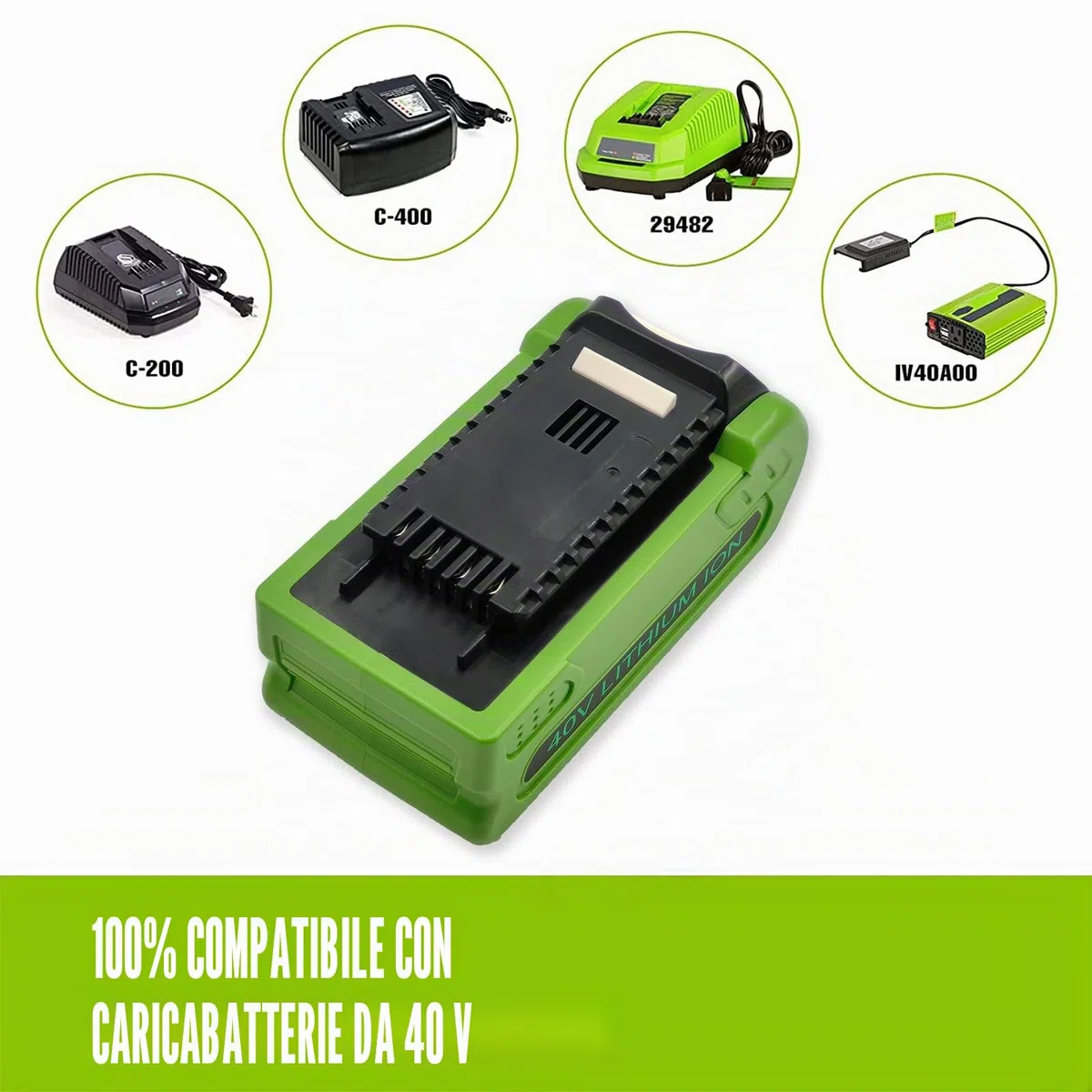 Batteria di ricambio agli ioni di litio G40B2 da 40 V 2 Ah per GreenWork 40 V G-MAX 29472 29462 29252 20202 22262 25312 25322 20642 22272 27062 21242