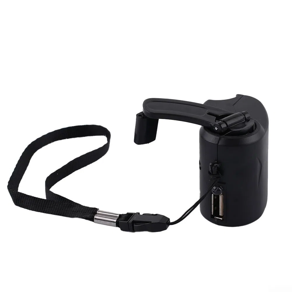 Generatore di carica a manovella USB, a dinamo manuale, per viaggi, ufficio, attività all'aperto, portatile, leggero, con indicatore luminoso (nero)