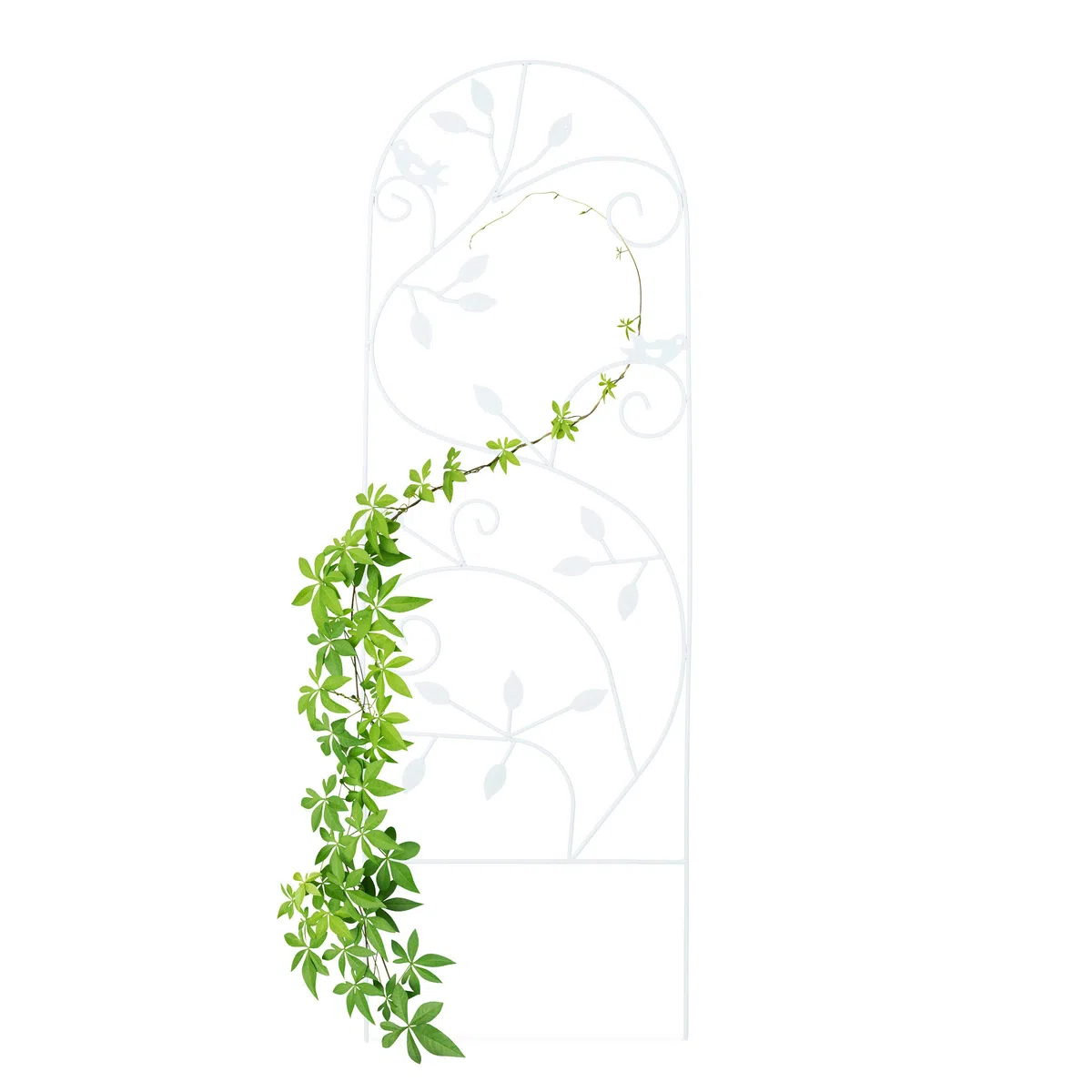 Relaxdays Grigliato da Giardino con Uccellini, in Metallo, per Piante Rampicanti, 120x40 cm, Colore Bianco