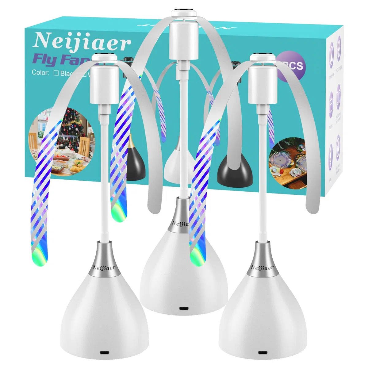 Repellente Zanzare, 3PCS Ventilatore Portatile Repellente per Zanzare con Interruttore USB, Ventilatore Anti-insetti con Batteria, Pieghevole e Appeso, All'aperto, Picnic, Cucina (Bianco)