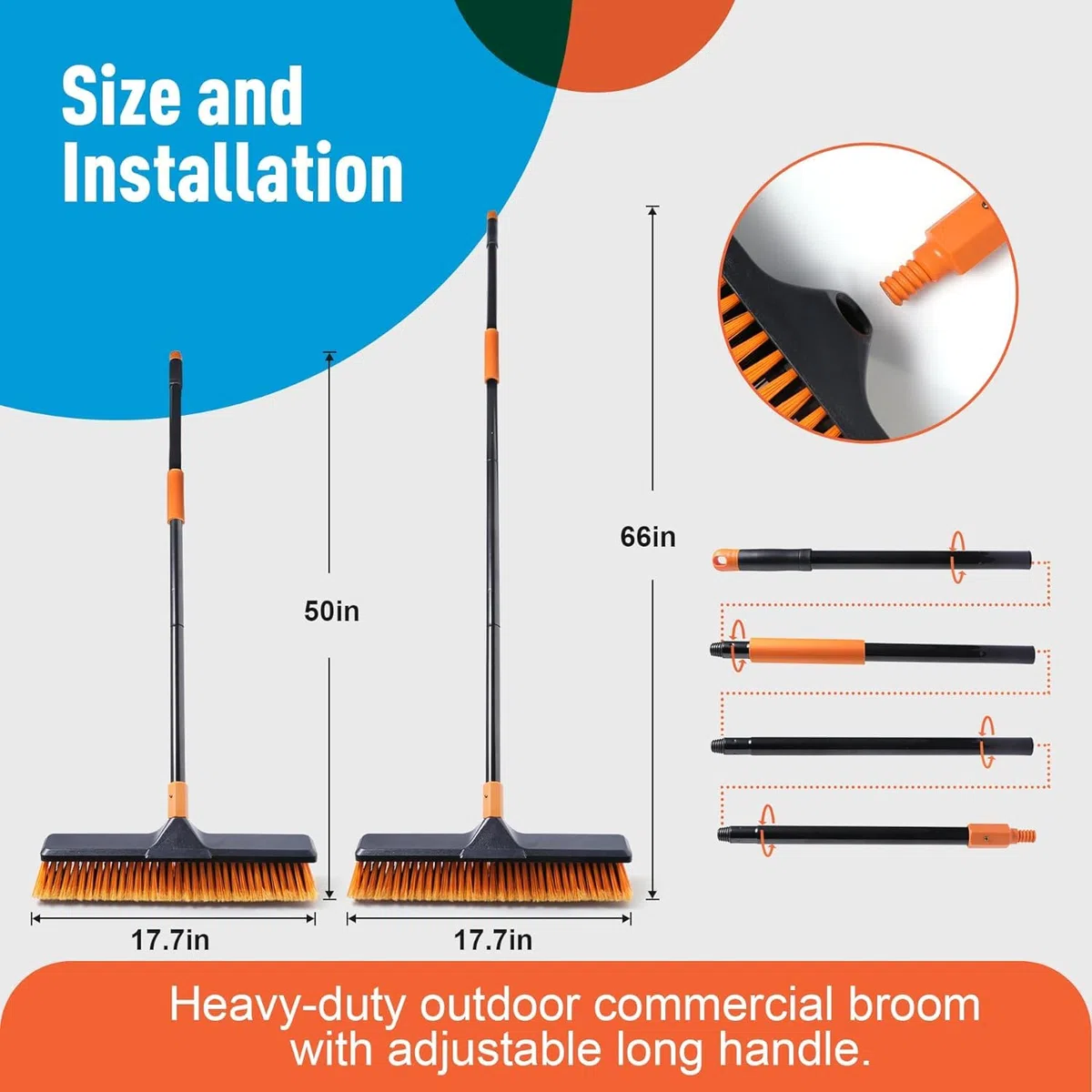 Scopa da giardino per esterni, resistente, spazzola per erba artificiale 2-1 CLEANHOME 45,7 cm, adatta per giardini, fabbriche, scuole, spazzola da cortile resistente all'aperto (arancione nero)