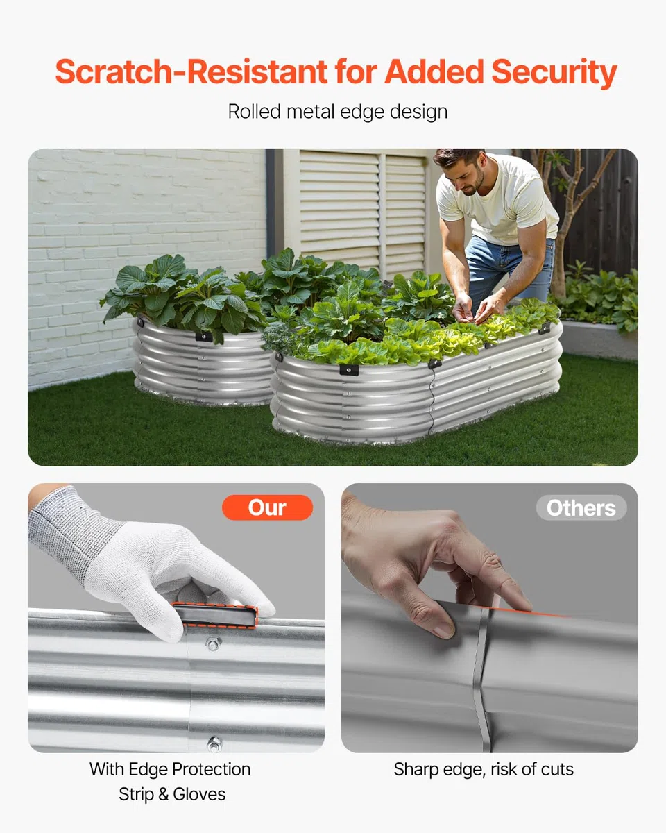 VEVOR Letto Rialzato per Piante da Giardino in Metallo Fioriera Zincata per Esterni 1195 x 585 x 270 mm Fondo Aperto, Letto Rialzato Ovale per Giardinaggio di Verdure Fiori Erbe Aromatiche Piante
