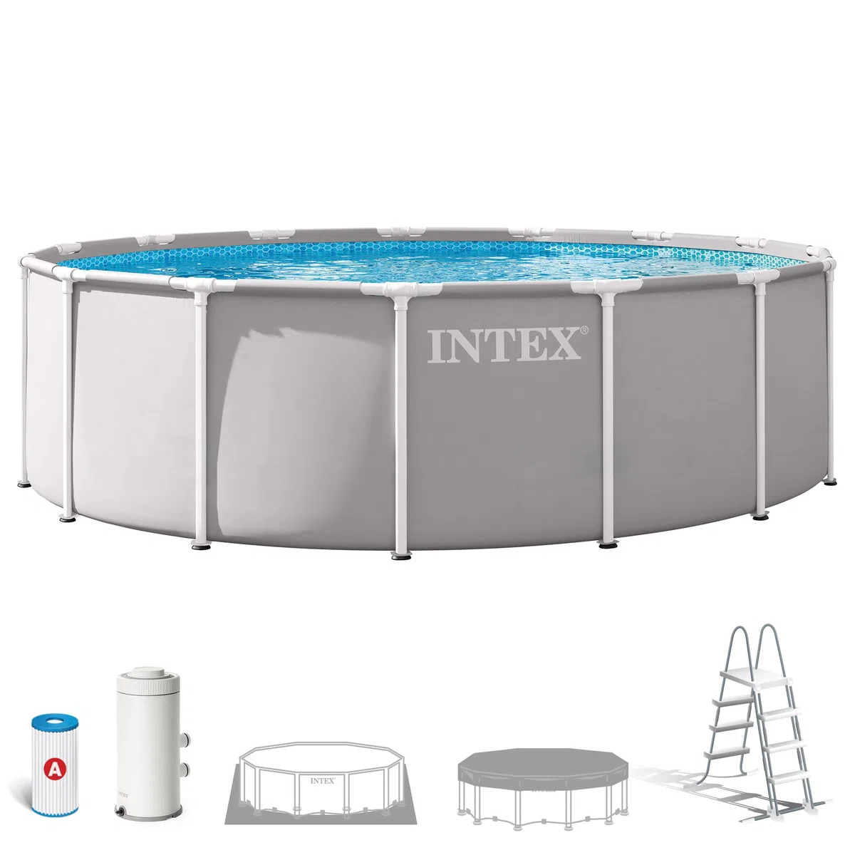 Intex 26726ND 4.57m x 1.22m Prism Frame Premium Pool Set (Includes Filter Pump, Safety Ladder, Ground Cloth, Pool Cover)
