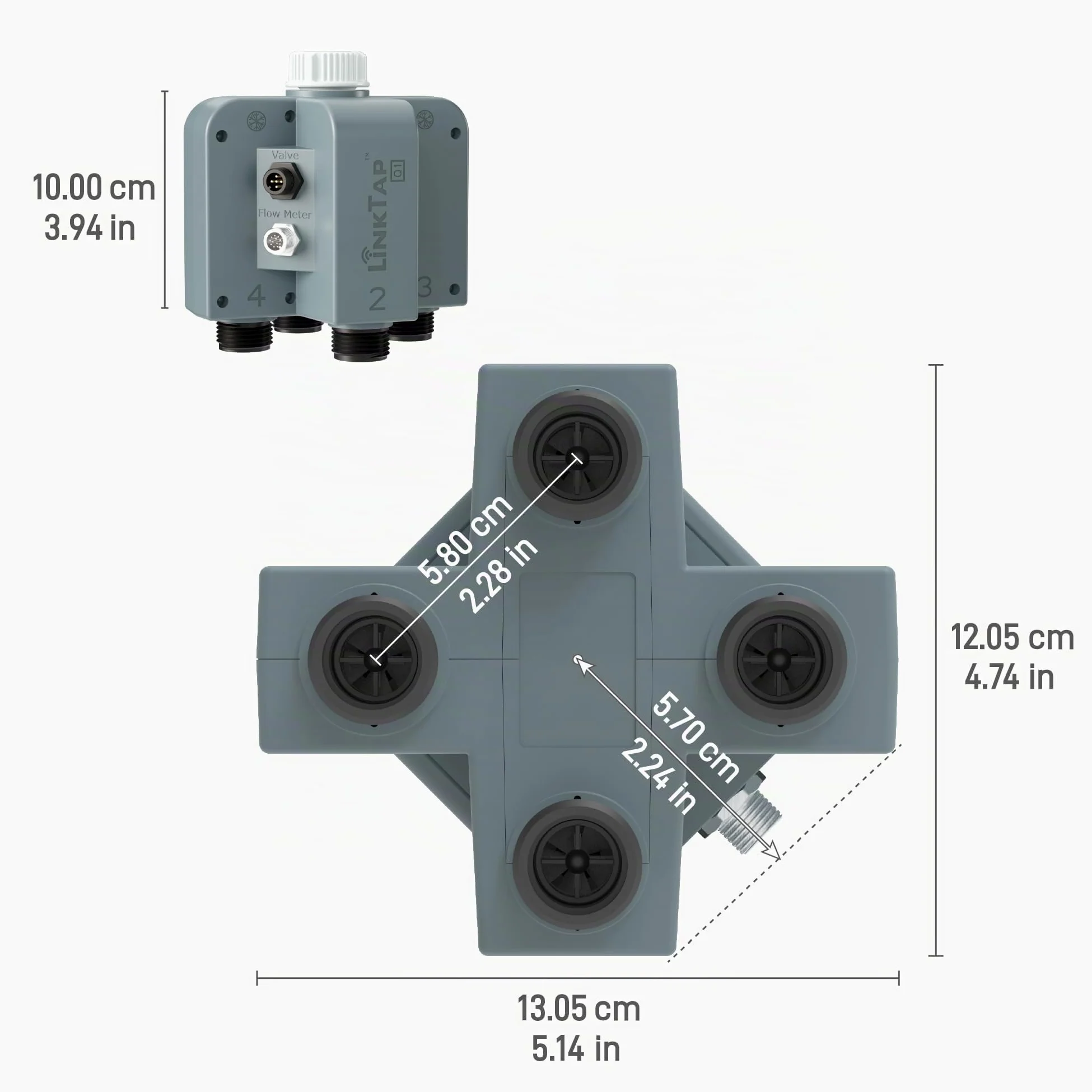 LinkTap Q1 Timer Irrigazione 4 Vie (Richiede Gateway), Protezione Antigelo | Programmatore 4 Zone Indipendenti per Giardino, Prato e Orto, 4 Contalitri, Alimentazione Flex, Rete Mesh, Superiore al Wi-Fi