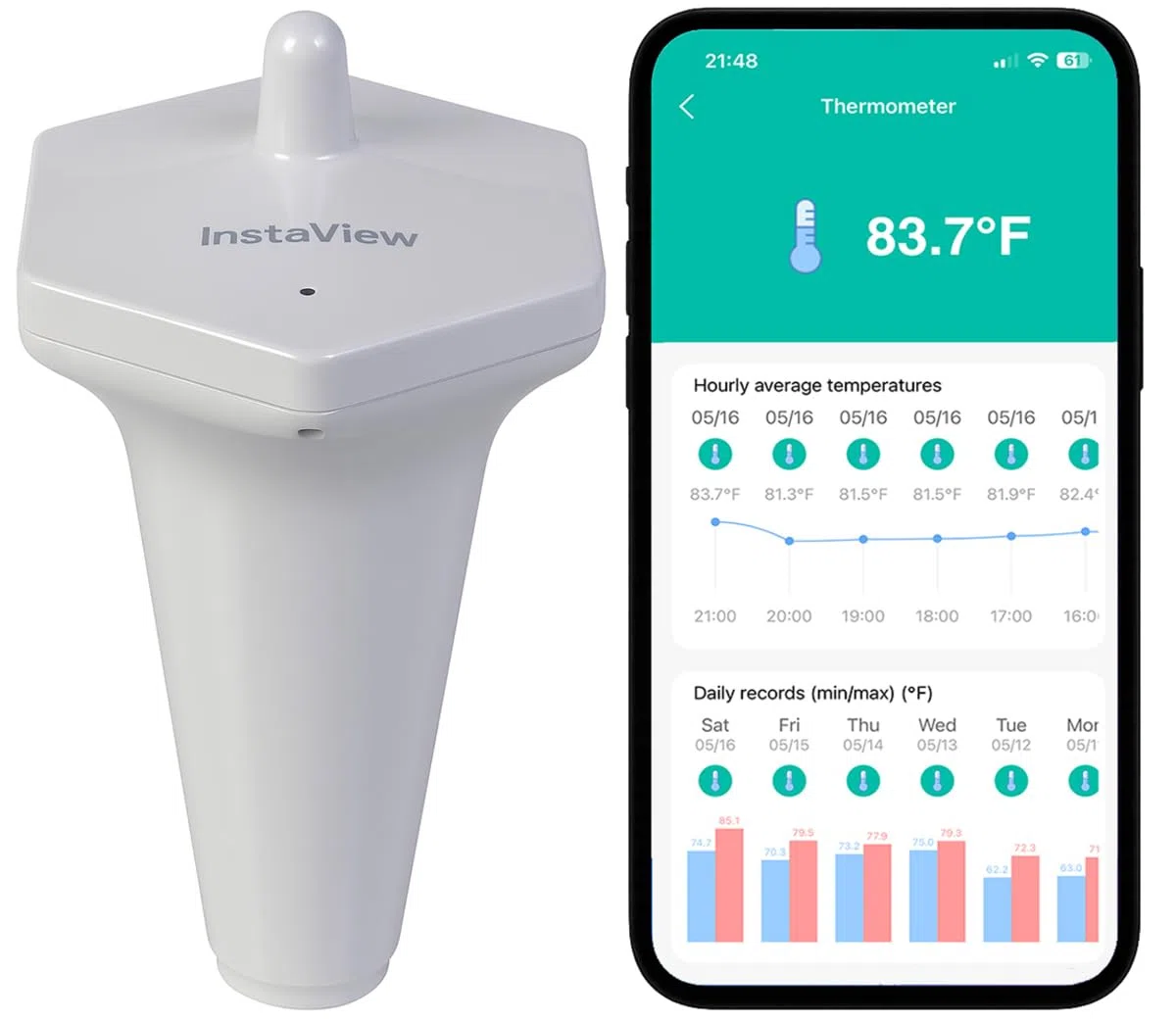 Termometro da piscina galleggiante facile da leggere con app per telefono, avvisi accurati, a lungo raggio, WiFi senza fili, digitale, per piscine interne ed esterne, vasche idromassaggio, acquario e