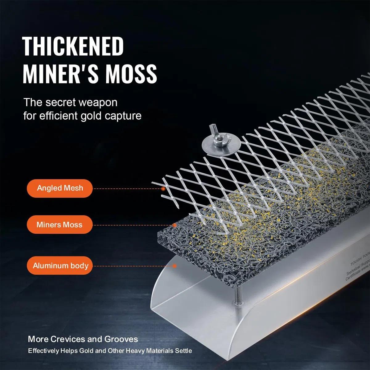 Attrezzatura mineraria d'oro, Kit portatile Sluice Box, Strumento minerario all'aperto con raccolta fiala, Attrezzatura mineraria in metallo resistente, Stile di esplorazione avventura, Flusso del
