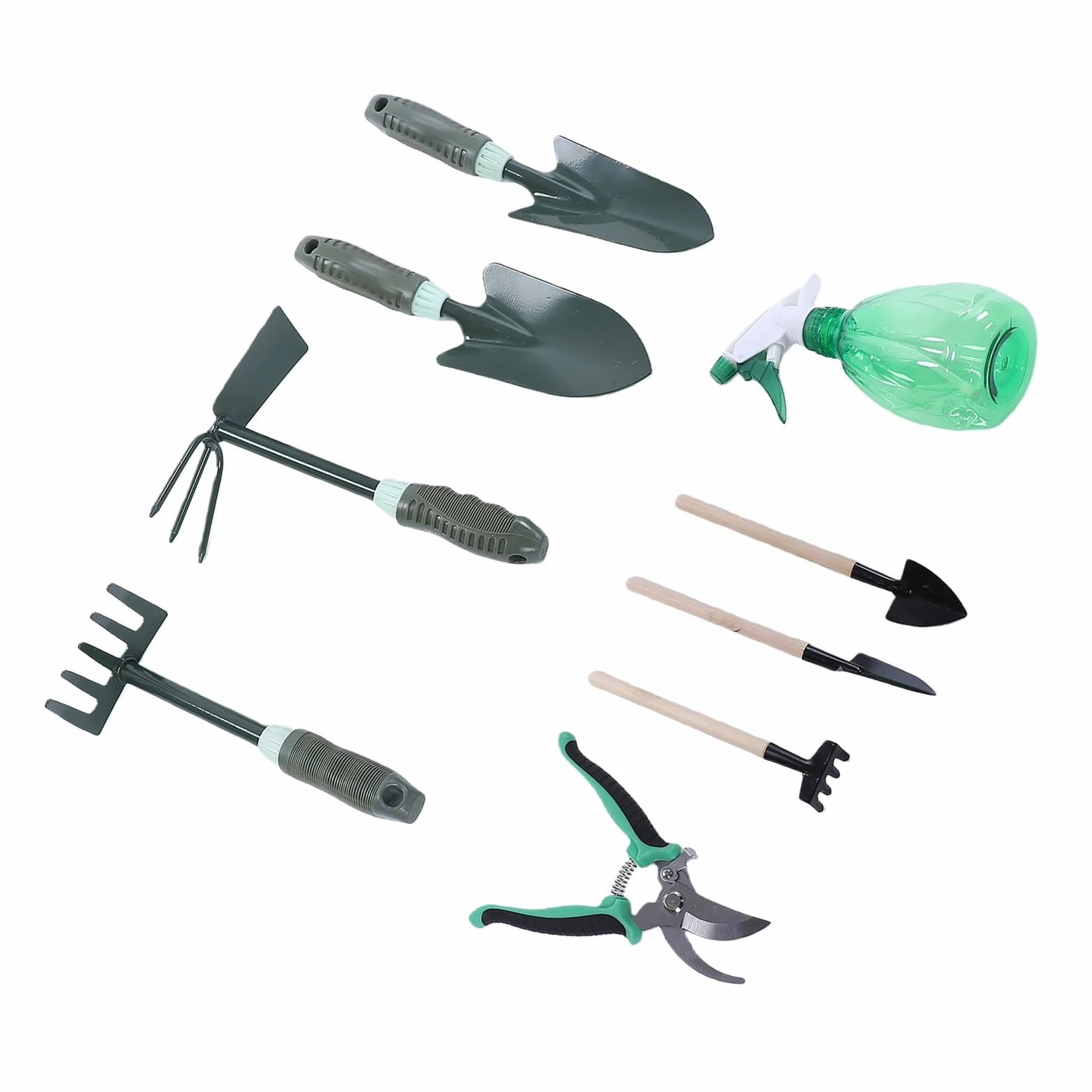 Tosuny Set di Attrezzi da Giardino con Manico Antiscivolo, Pala, Rastrello, Cesoie da Potatura, Bottiglia Spray, Grembiule da Giardinaggio, Tappetino e Custodia, Kit da Giardinaggio Resistente per