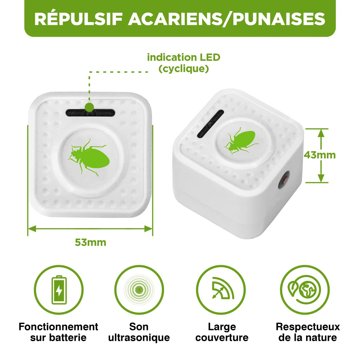 ISOTRONIC repellente acari ultrasuoni cimici letti protezione batteria raggio 30m² 1 unità elimina senza sostanze chimiche efficace interno casa camera materasso difesa anallergico stop parassiti