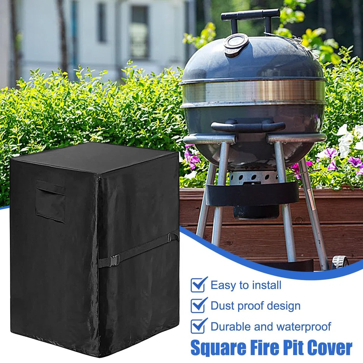 Telo protettivo per barbecue da esterno, impermeabile, 420D, in tessuto Oxford quadrato, 53 x 53 x 86 cm, con maniglie per il trasporto, copertura rettangolare anti-UV per riporre il e