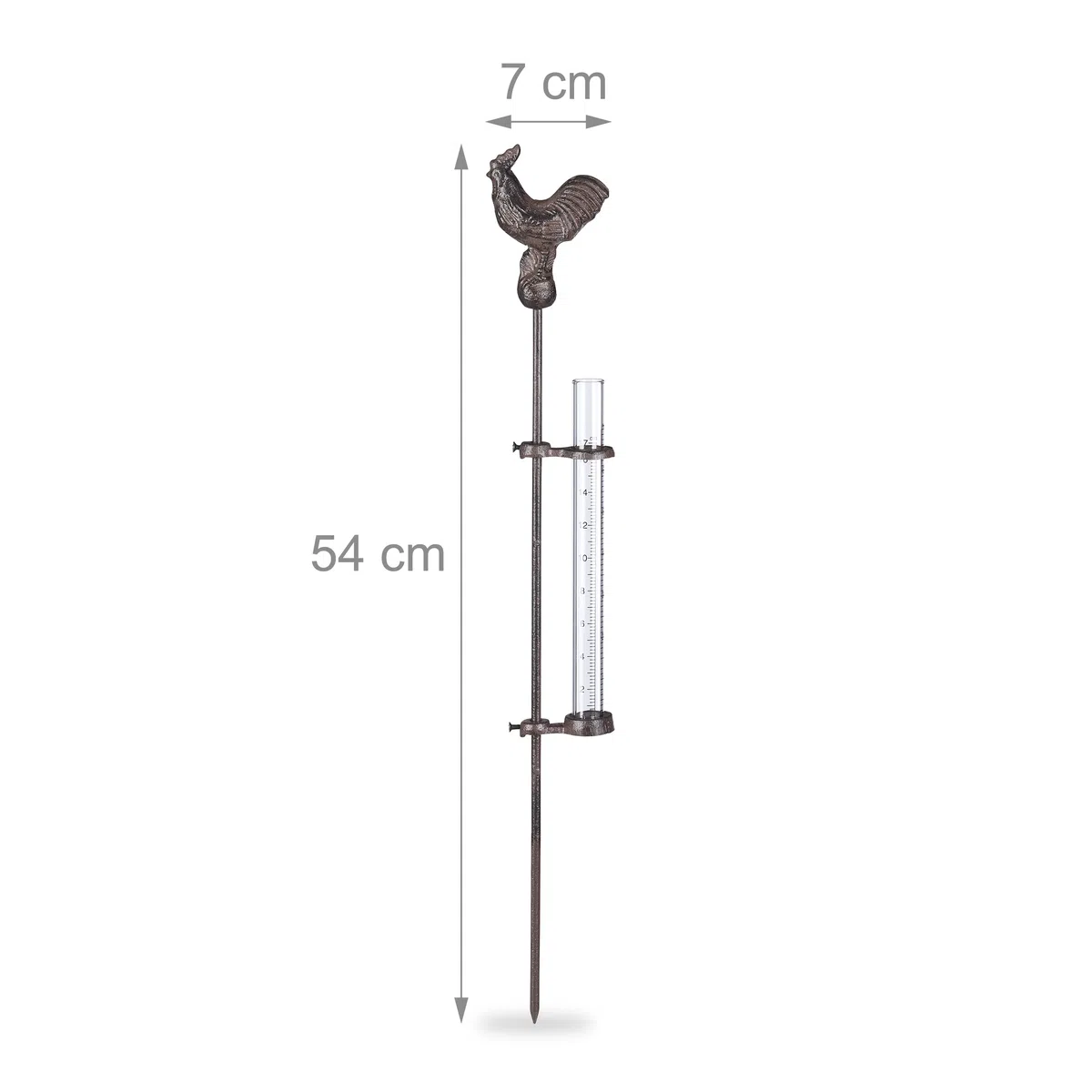 Relaxdays Pluviometro da Giardino con Bastone, con Gallo, con Paletto, 17 cm, 7 Pollici, Contenitore in Vetro, Bronzo