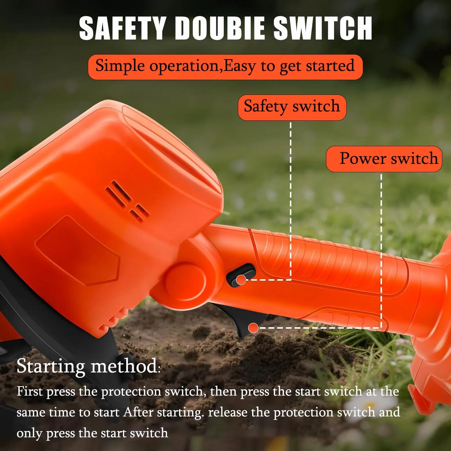 Motozappa Elettrica Da Giardino 21 V, Piccola Motozappa Da Giardino Con Batteria Al Litio, Profondità Di Lavoro 10 Cm, Motozappa Per Coltivare Il Terreno,Electrictiller-2batteries