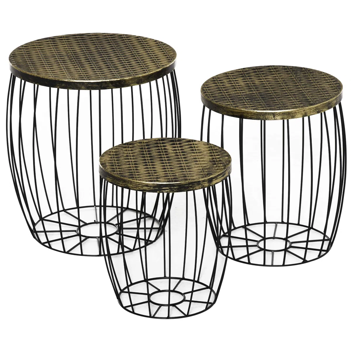 Outsunny Set di 3 Tavolini da Giardino Impilabili, Arredamento da Esterno Stile Industriale in Metallo Nero