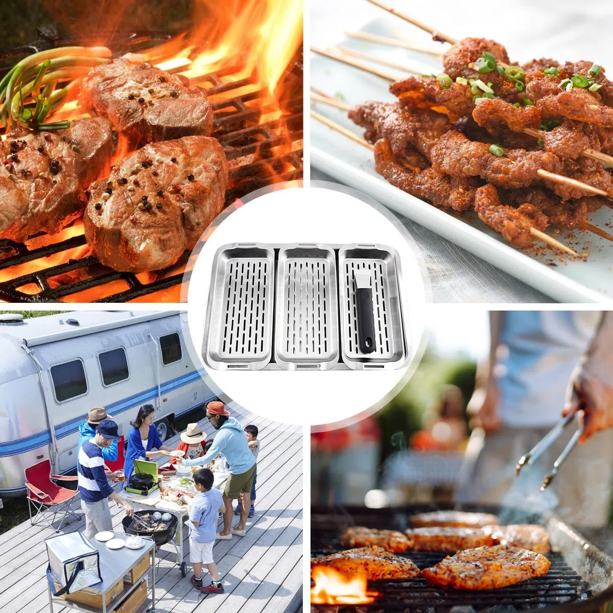 Cestello Per Grigliare Verdure Rettangolare Fondo Bocca Bassa | Cestello A Griglia Per Ortaggi Gabbia BBQ Verdure Carne Peperoni Gamberi Bocca Bassa Per Picnic Riunioni Famiglia Feste