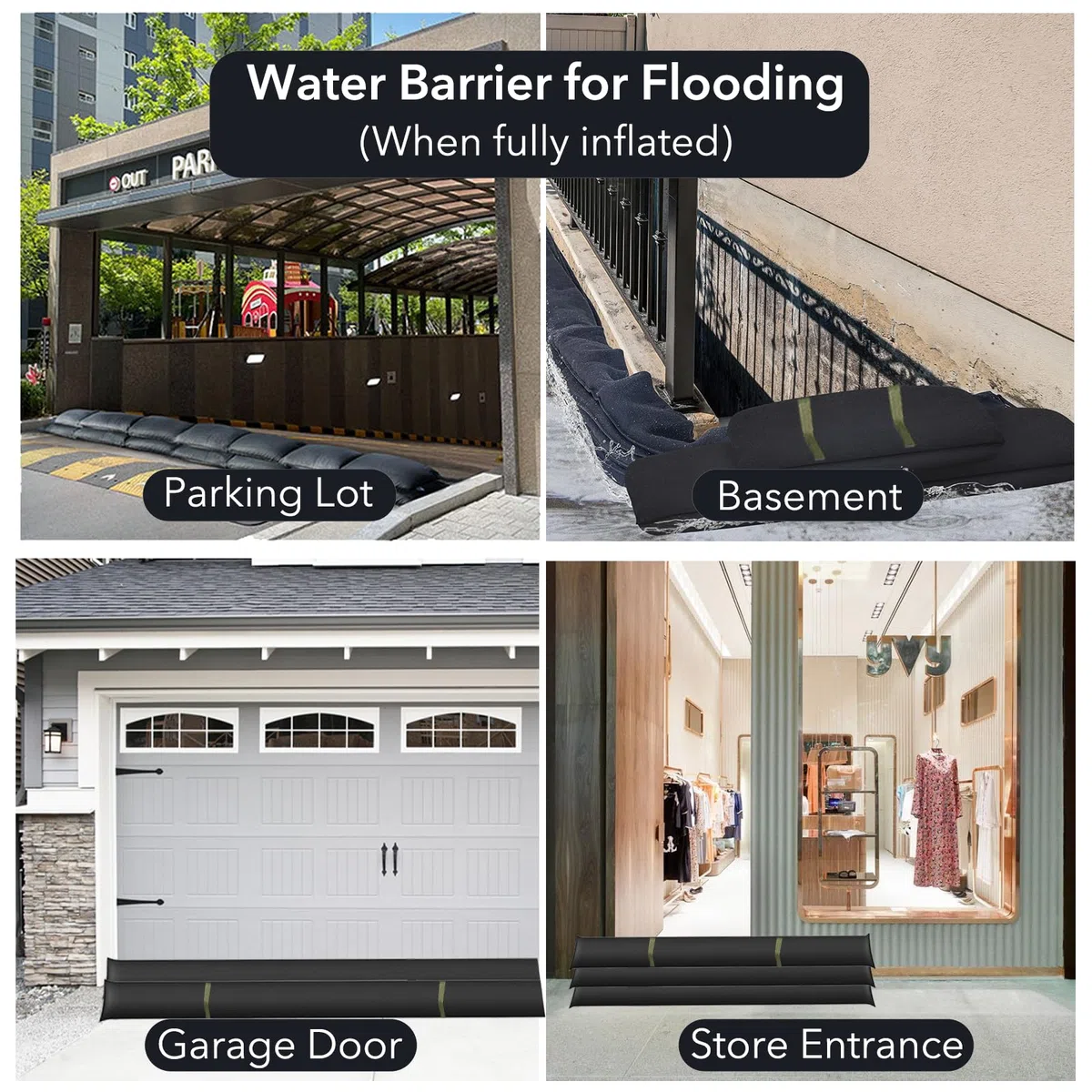 Assorbitore di perdite d'acqua, 2,8 m, barriera d'acqua per allagamenti senza sabbia con manici, barriera assorbente per inondazioni per porte di garage, cantina, serpenti assorbenti per