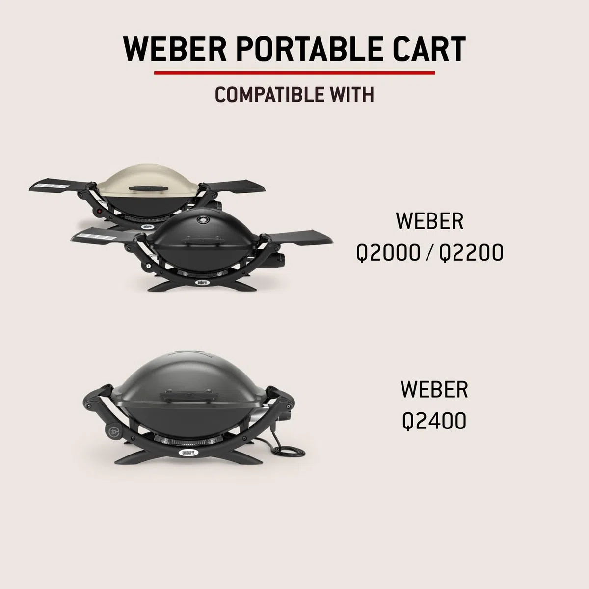 Weber Carrello Q | supporto con ruote per BBQ a gas serie Q 2000, ganci attrezzi, maniglia, vano accessori, 75,5x91x58 cm