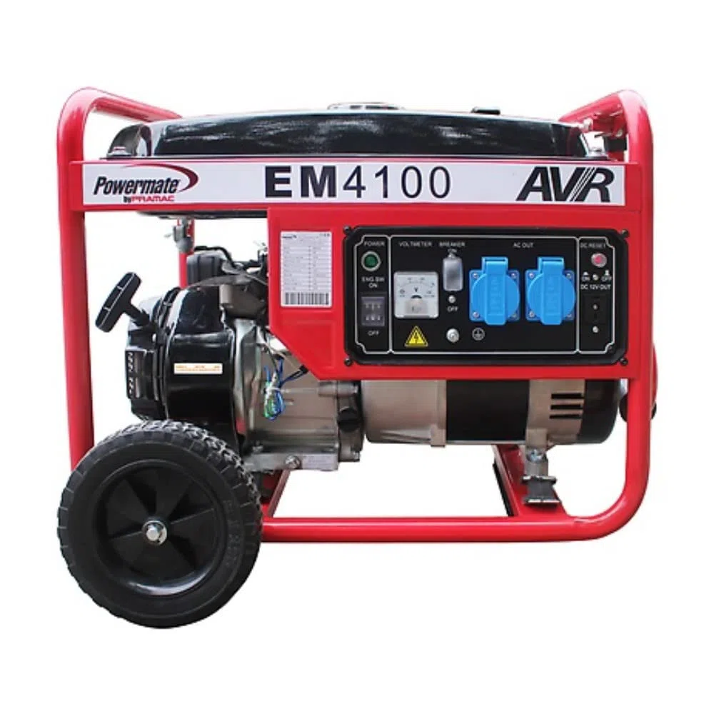 Generatore di corrente 3,2kw monofase a benzina 230V 50HZ AVR carrellato con avviamento a strappo Powermate by PRAMAC EM4100