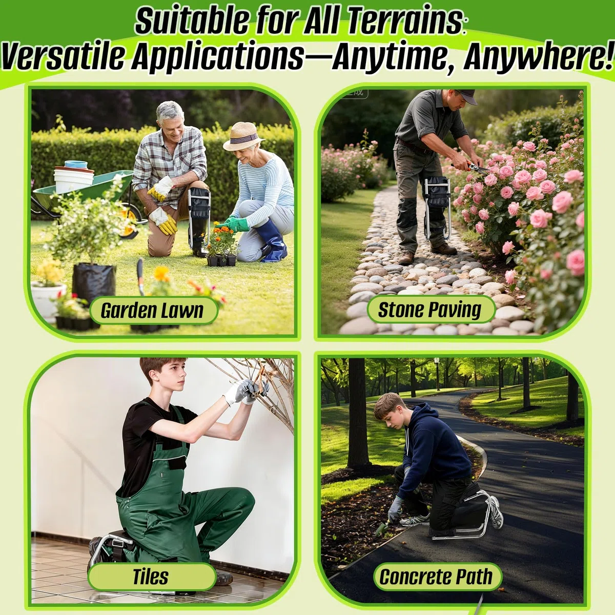 Sgabello da ginocchio, supporto da giardino con funzione seduta, protegge le ginocchia, portata fino a 200 kg, ideale per giardinaggio, lavori edili e usi professionali