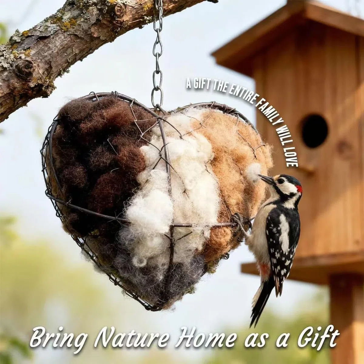 Nidificazione a forma di cuore in fibra di alpaca, supporto per uccelli selvatici, colibrì, casa e giardino, decorazione artistica