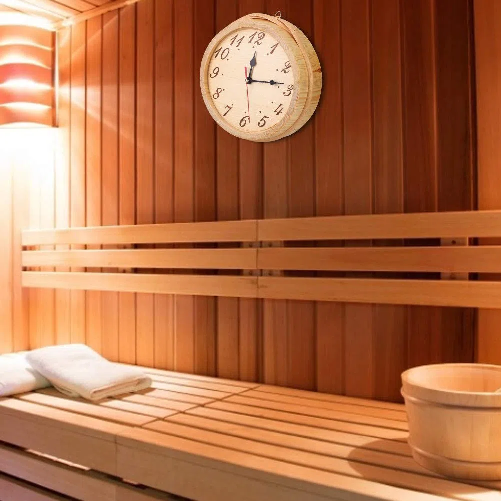 Gavigain Orologio da parete in legno per la sauna, orologio da parete degli accessori per la stanza della sauna orologio da parete in legno rotondo orologio da parete in legno semplice timer per la st